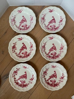 Set of Six English Copeland Spode Chelsea Bird Pattern Dinner Plates, Marked