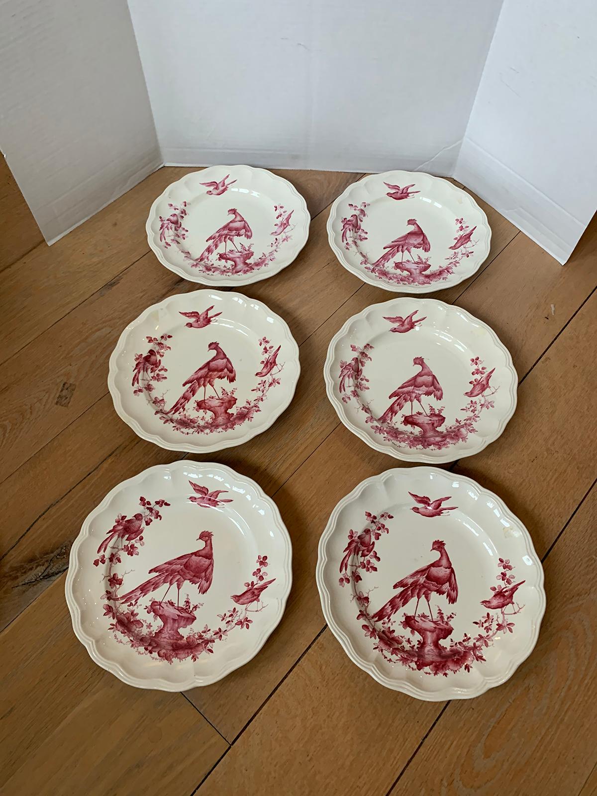 Porcelain Set of Six English Copeland Spode Chelsea Bird Pattern Dinner Plates, Marked For Sale