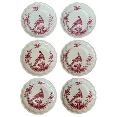 Set of Six English Copeland Spode Chelsea Bird Pattern Dinner Plates, Marked