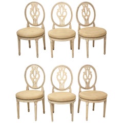 Antique Set of Six English Cream-Painted Hepplewhite Side Chairs