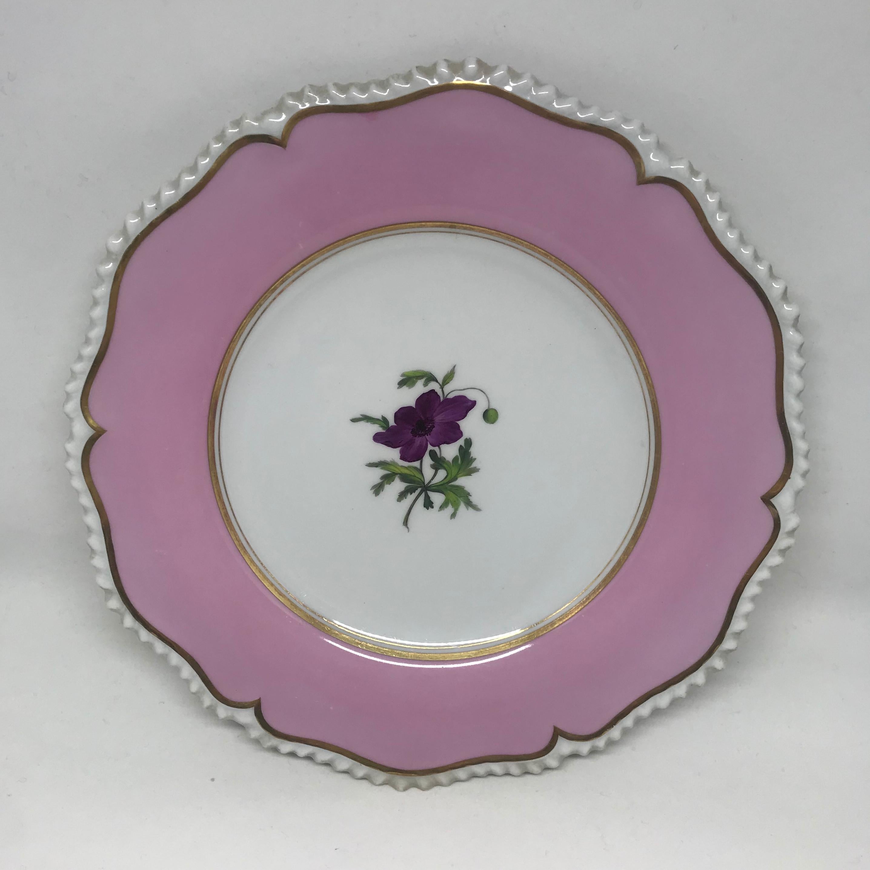 English Set of Six Pink Floral Plates