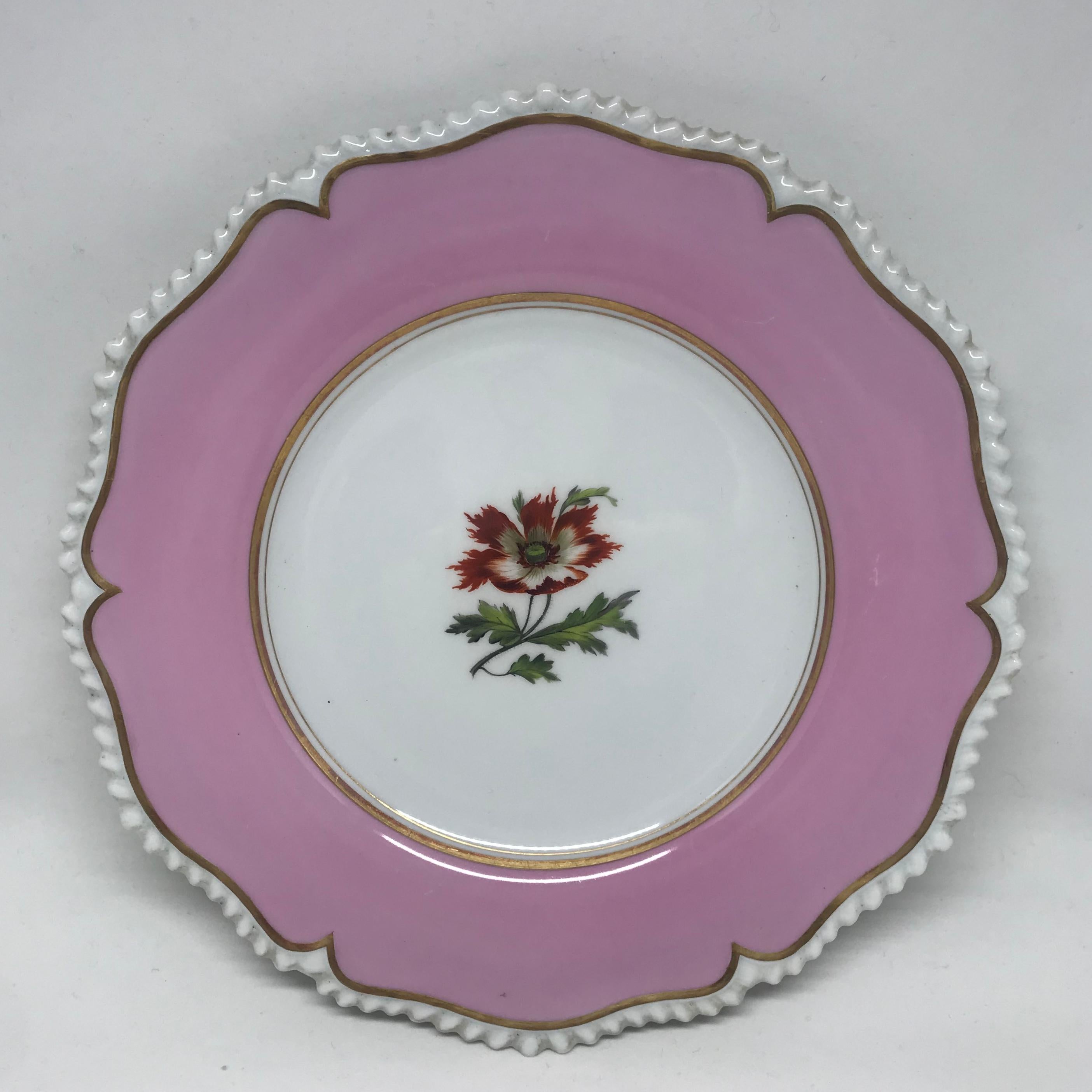 Hand-Painted Set of Six Pink Floral Plates