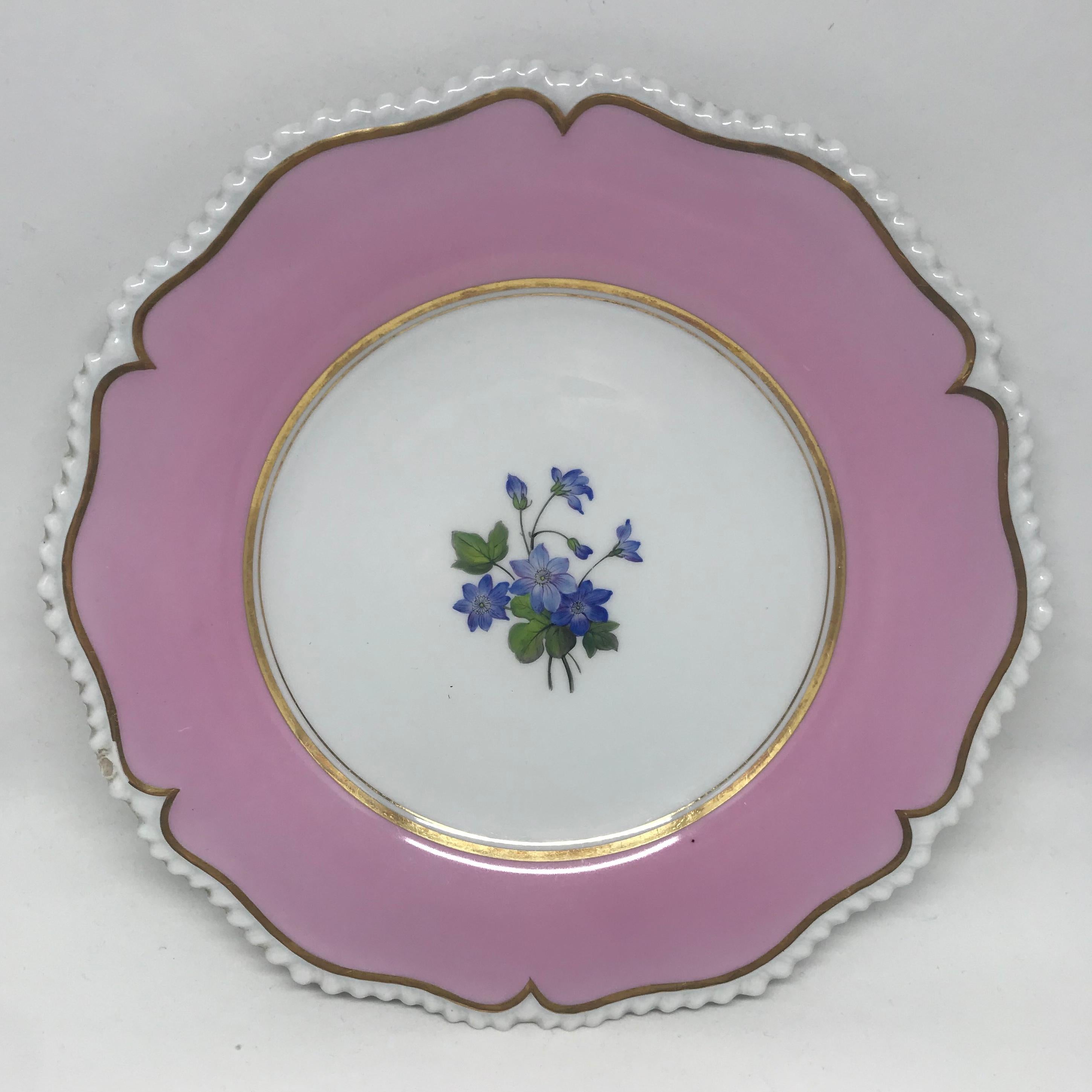 Set of Six Pink Floral Plates In Good Condition In New York, NY