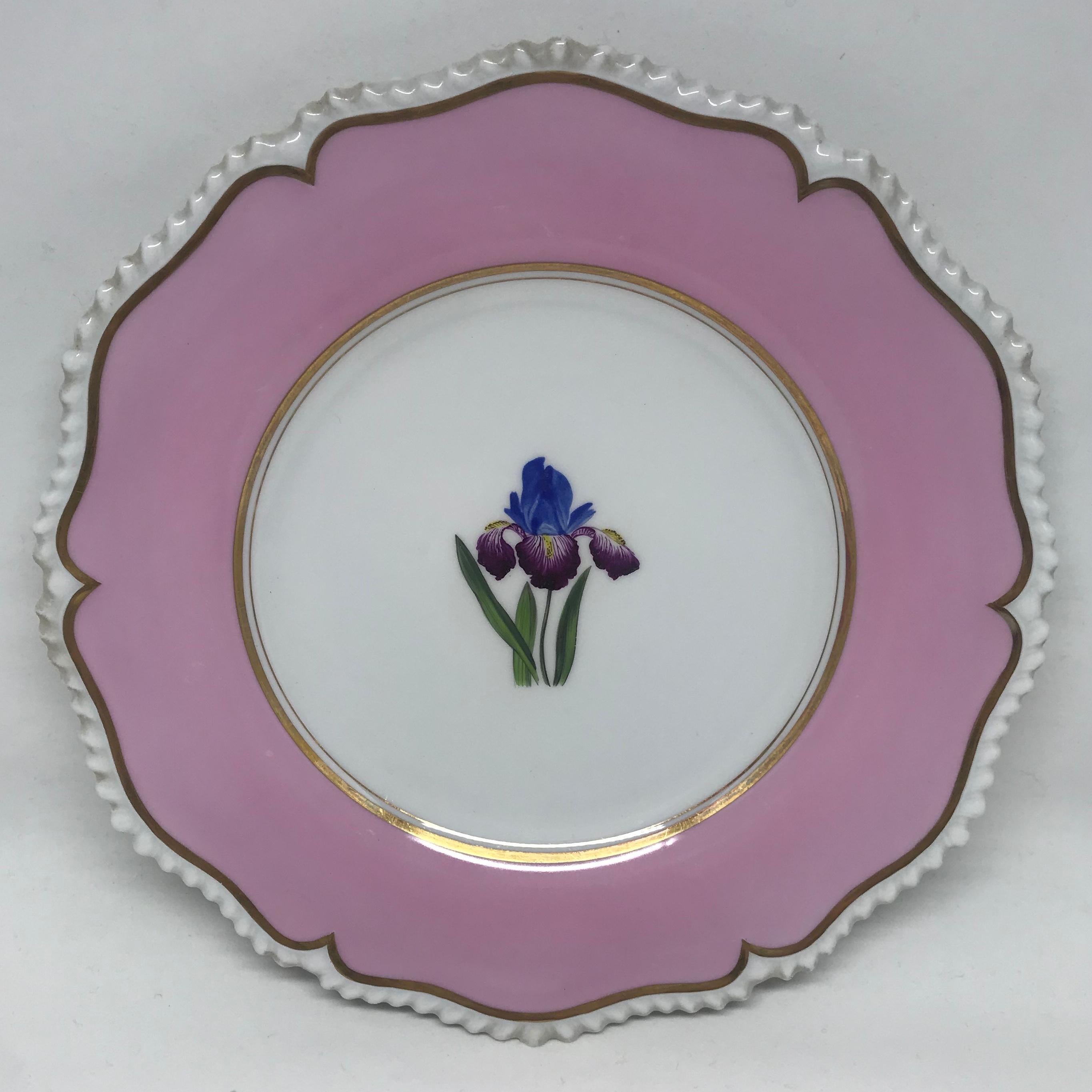 19th Century Set of Six Pink Floral Plates