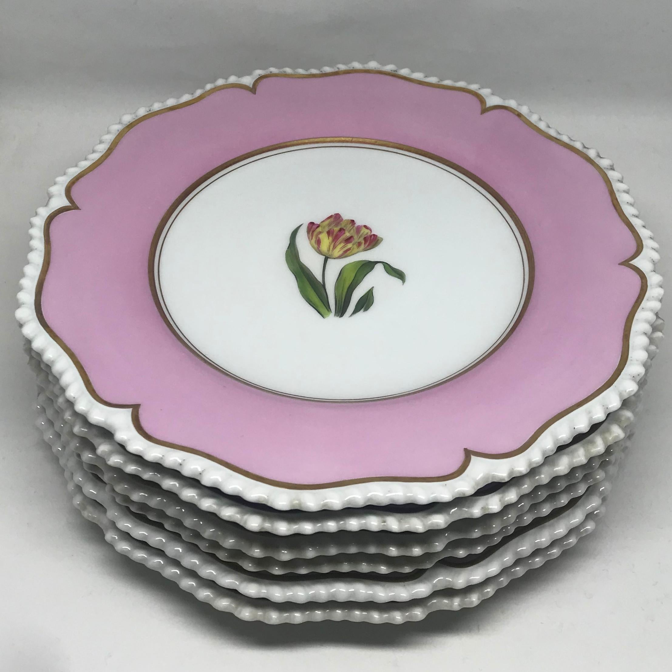 Porcelain Set of Six Pink Floral Plates