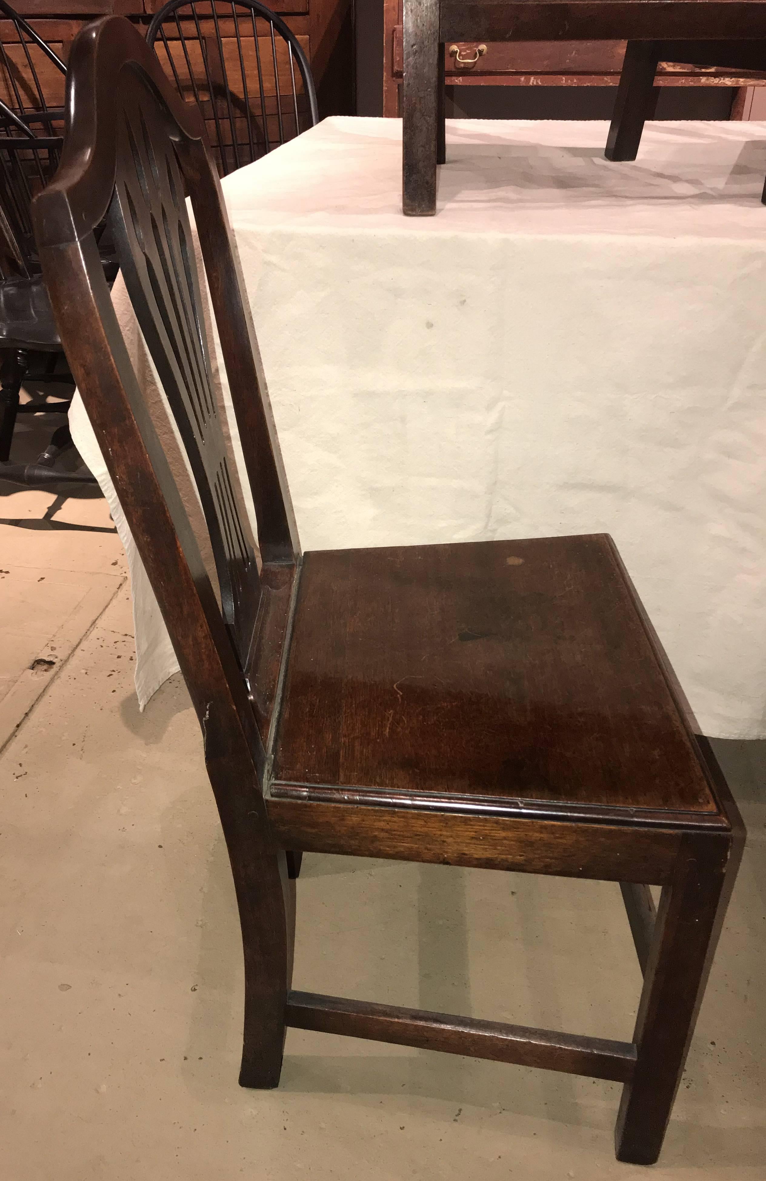 19th Century Set of Six English Georgian Oak Country Dining or Side Chairs