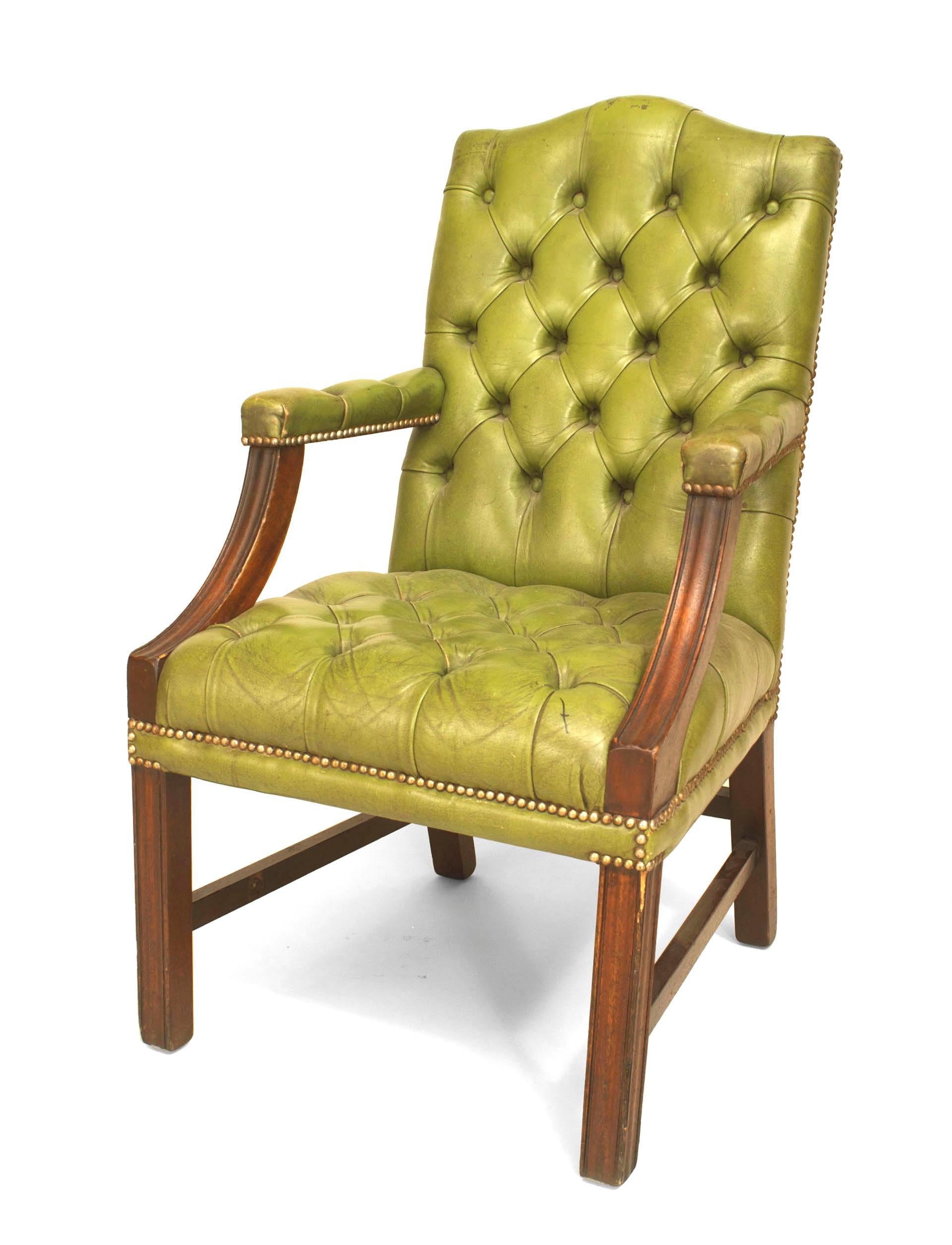 British Set of 6 English Georgian Green Tufted Chairs For Sale
