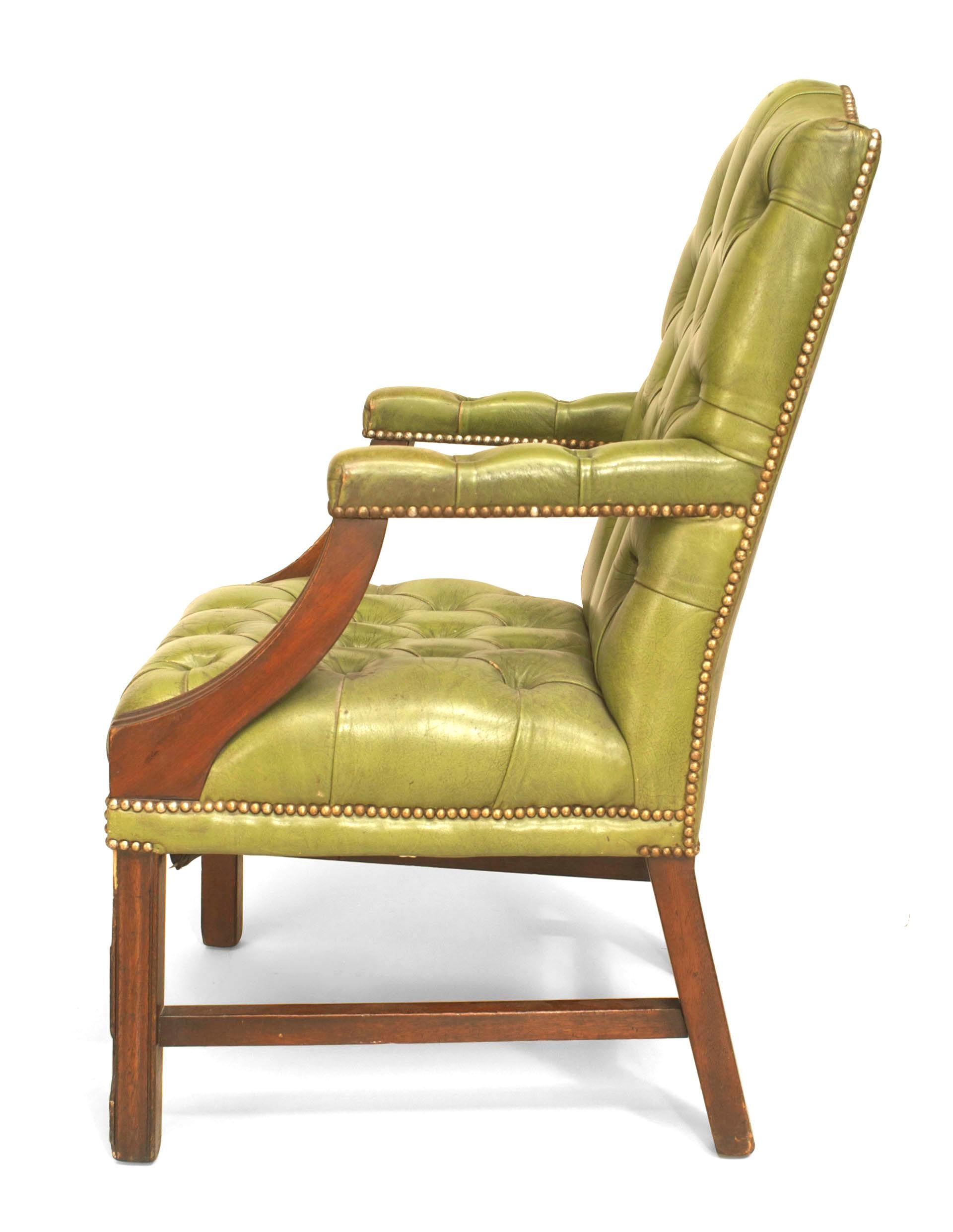 Set of 6 English Georgian Green Tufted Chairs In Good Condition For Sale In New York, NY