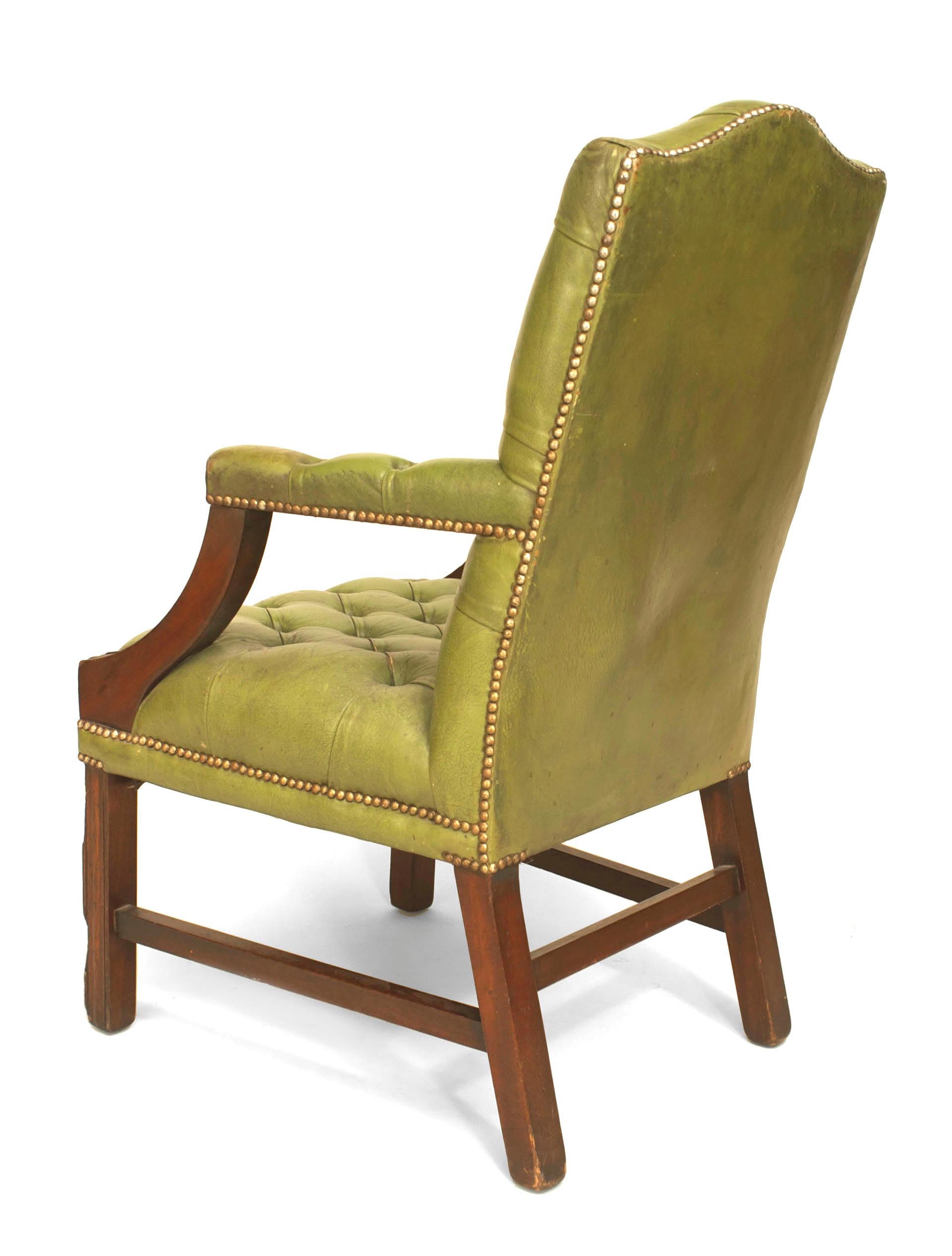19th Century Set of 6 English Georgian Green Tufted Chairs For Sale