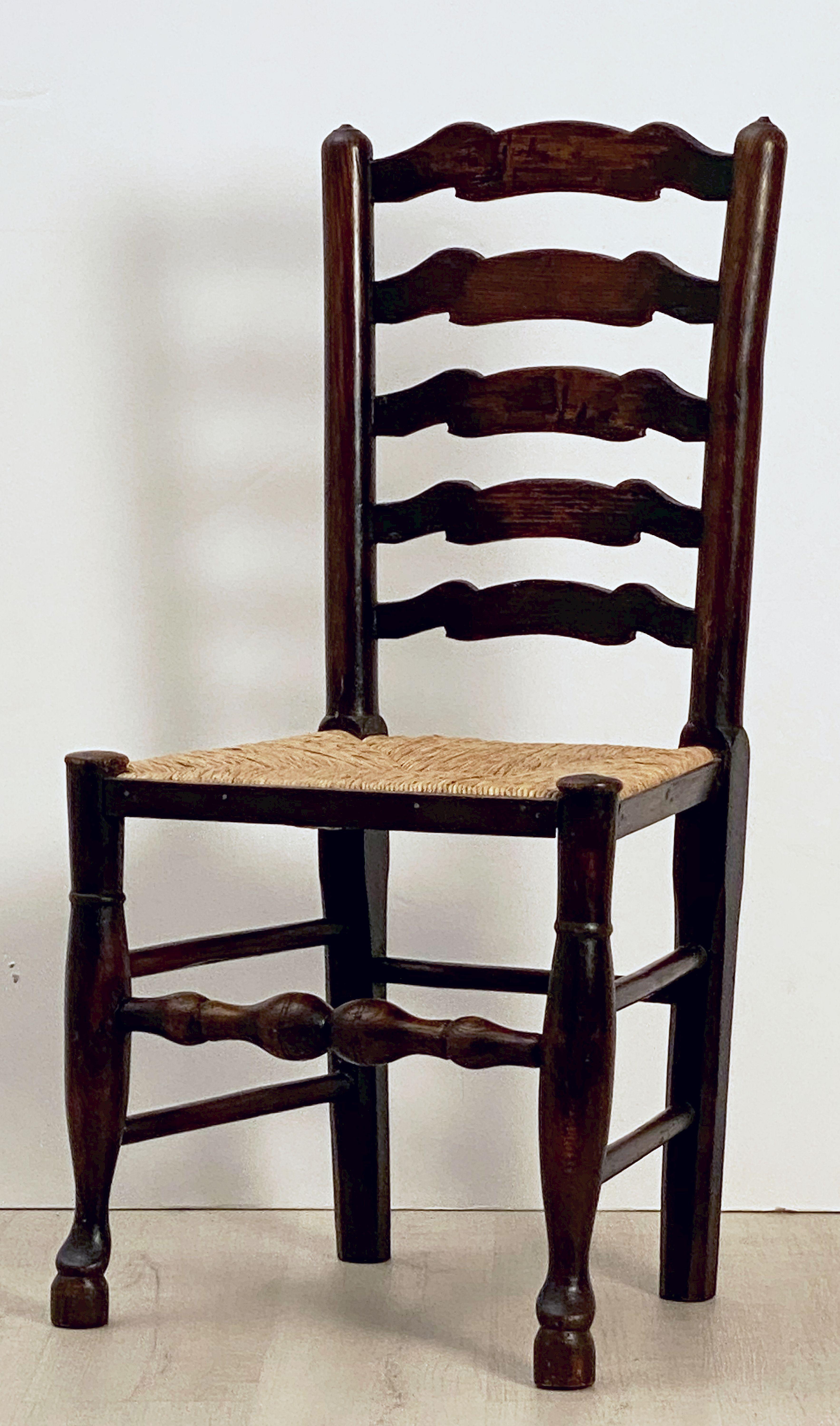 Set of Six English Ladderback Rush-Seat Farm Chairs 7