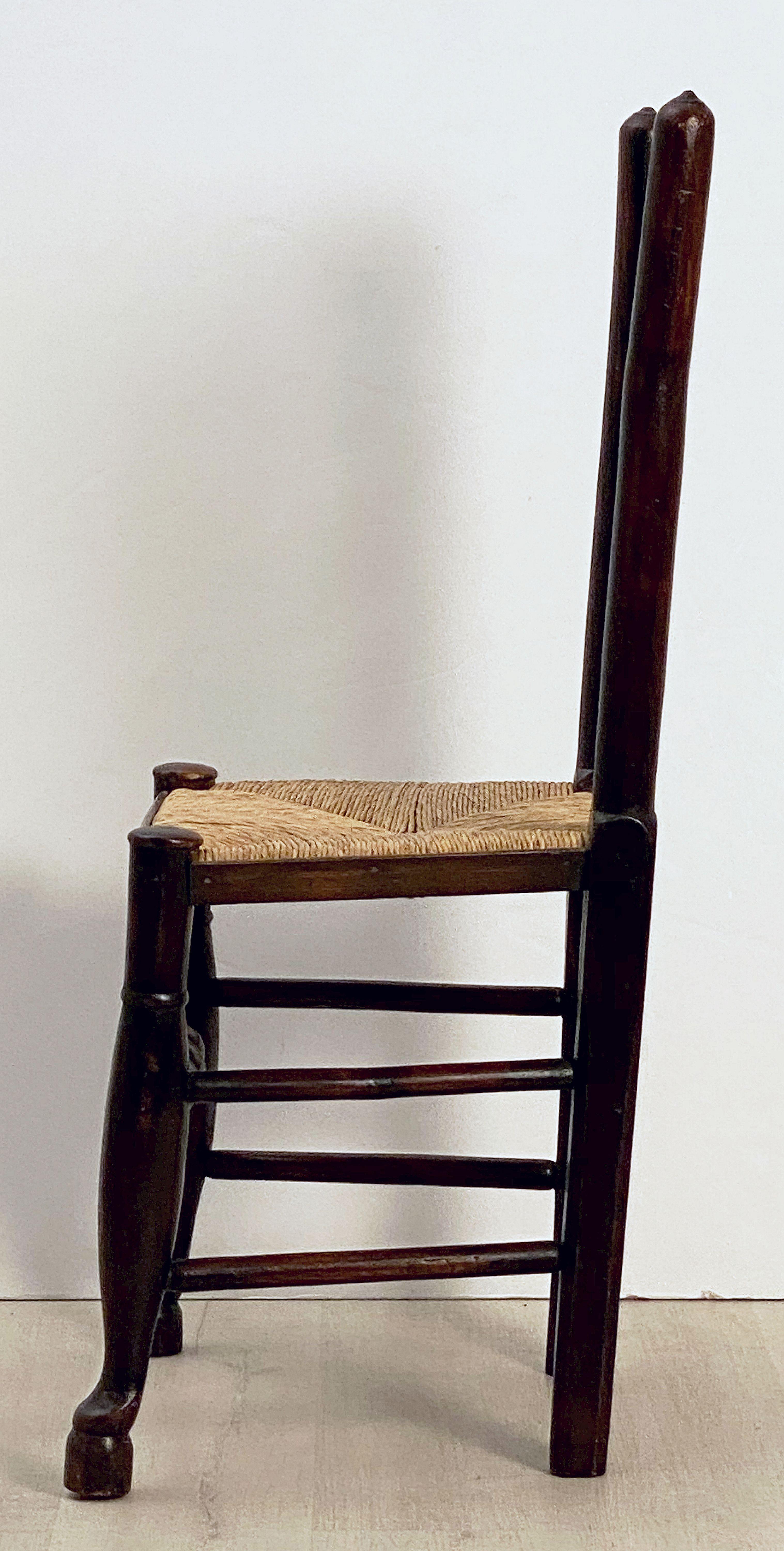 Set of Six English Ladderback Rush-Seat Farm Chairs 8