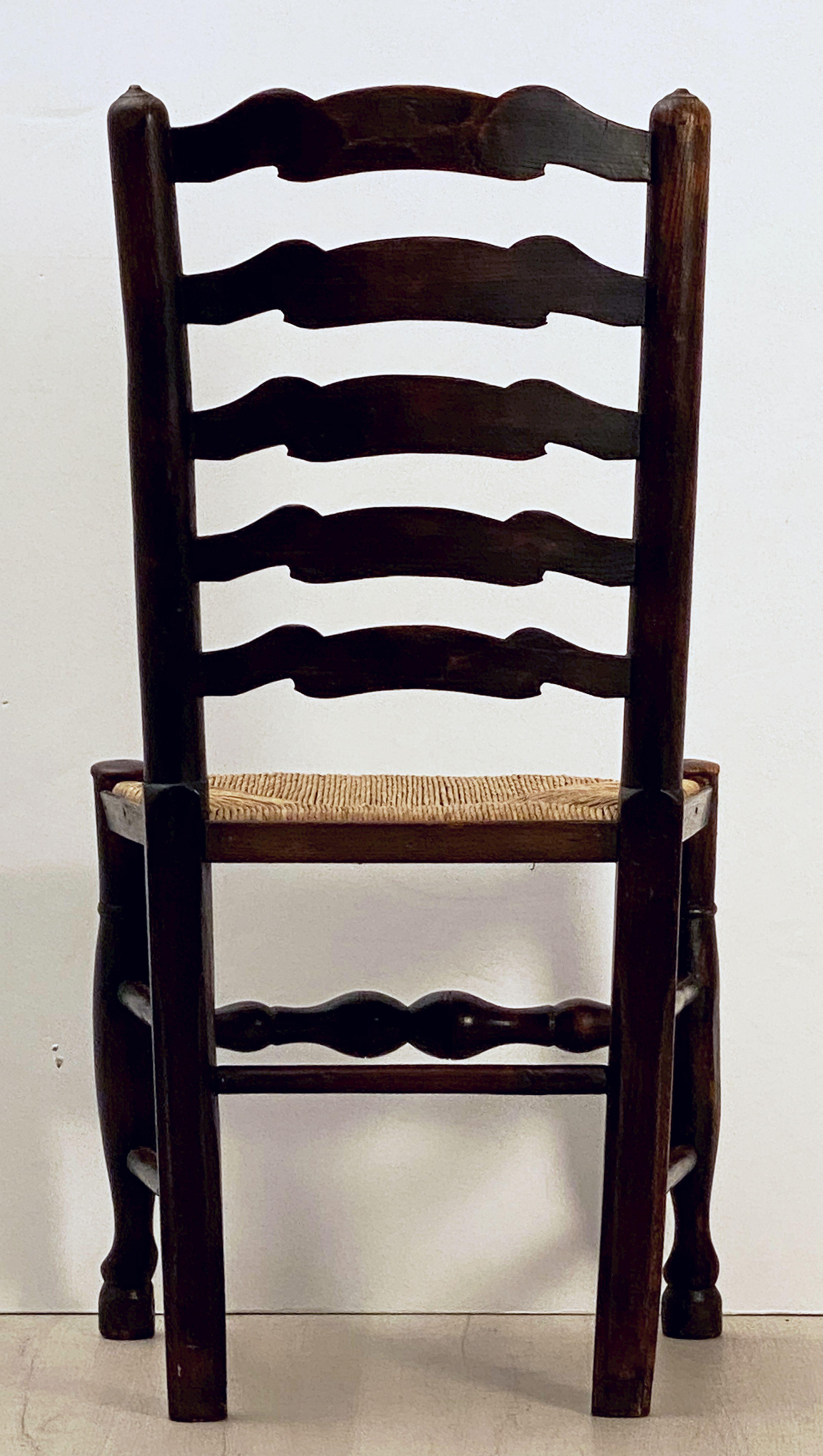 Set of Six English Ladderback Rush-Seat Farm Chairs 9