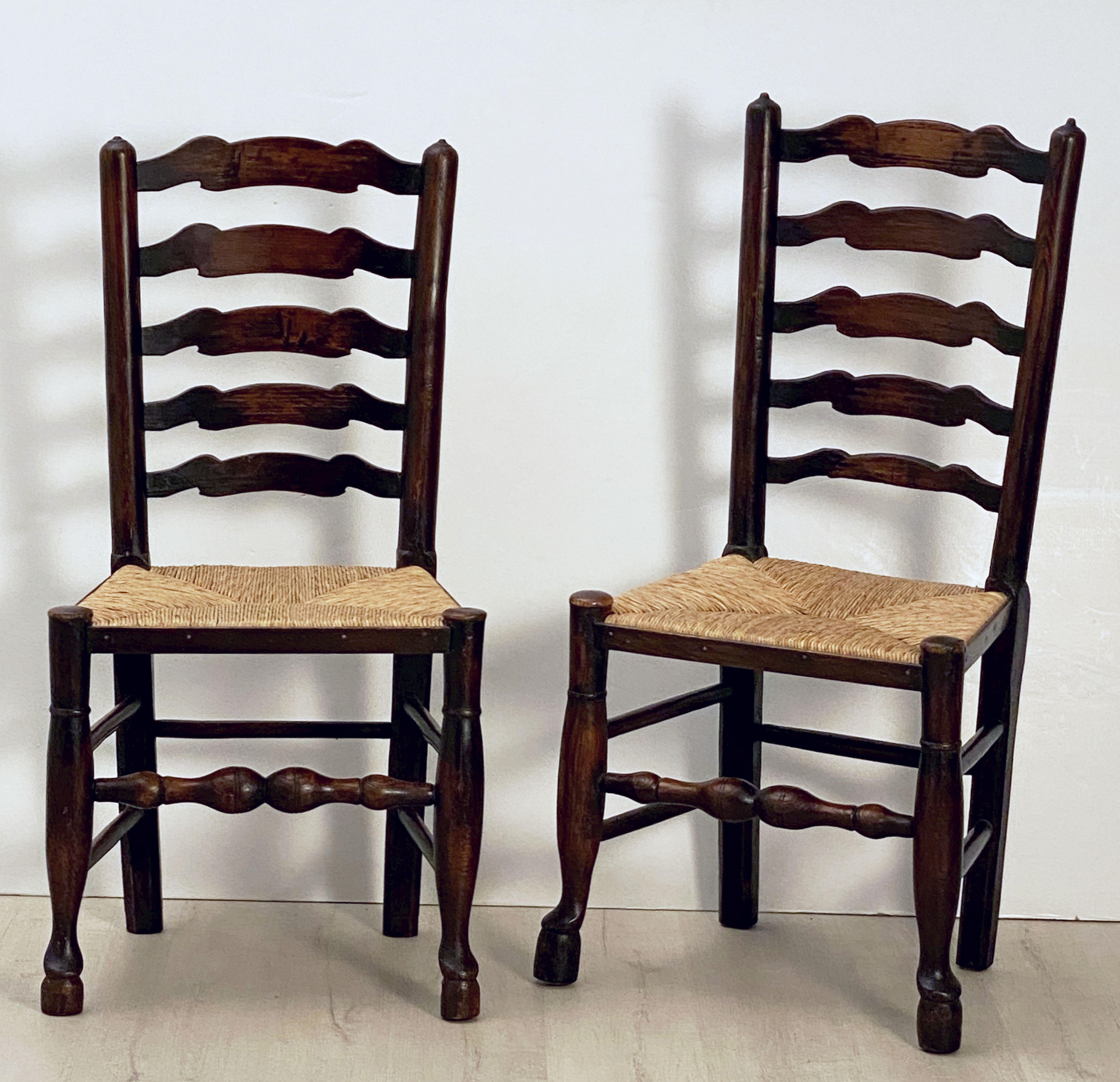 Set of Six English Ladderback Rush-Seat Farm Chairs 10