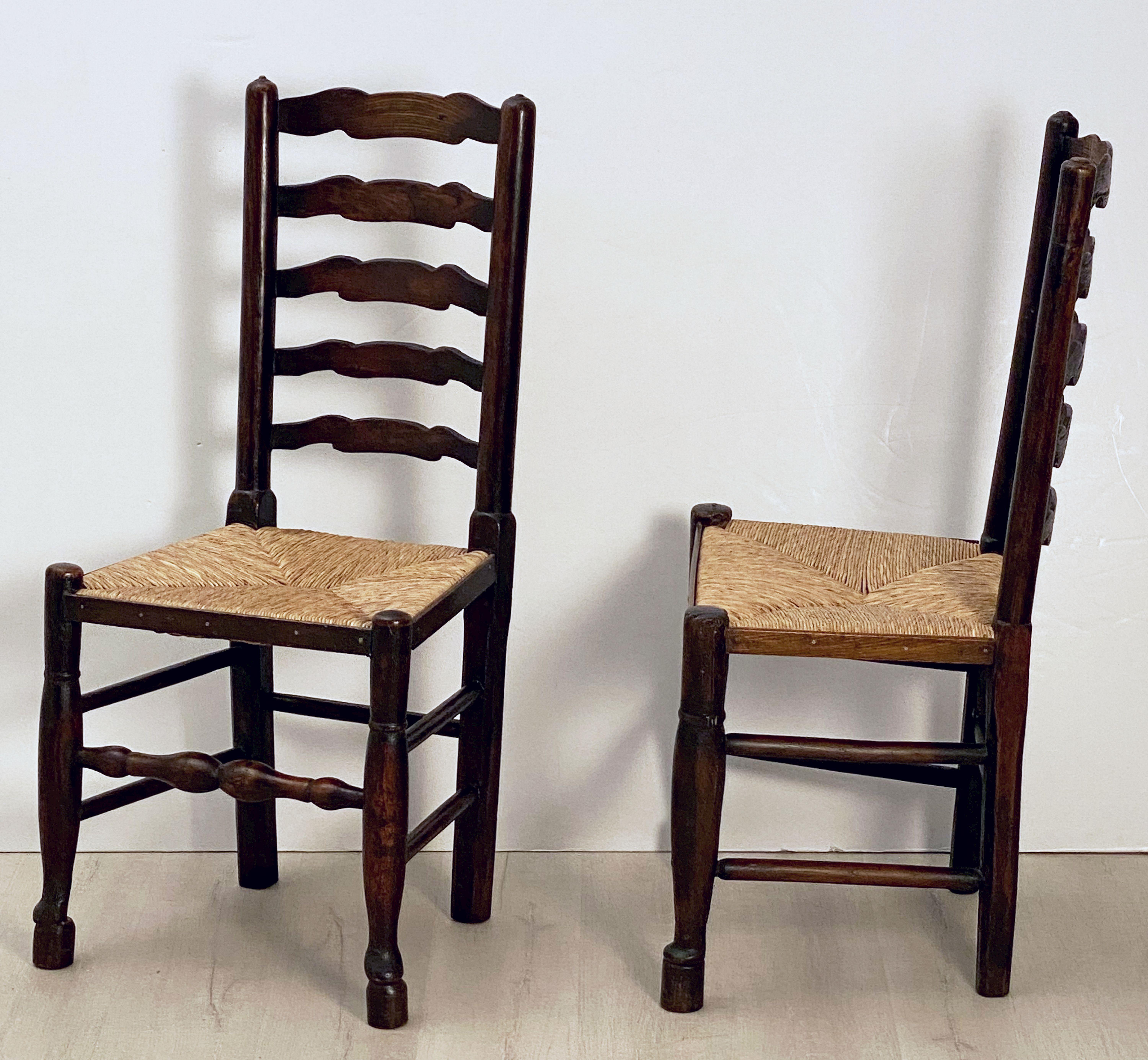 Set of Six English Ladderback Rush-Seat Farm Chairs 11