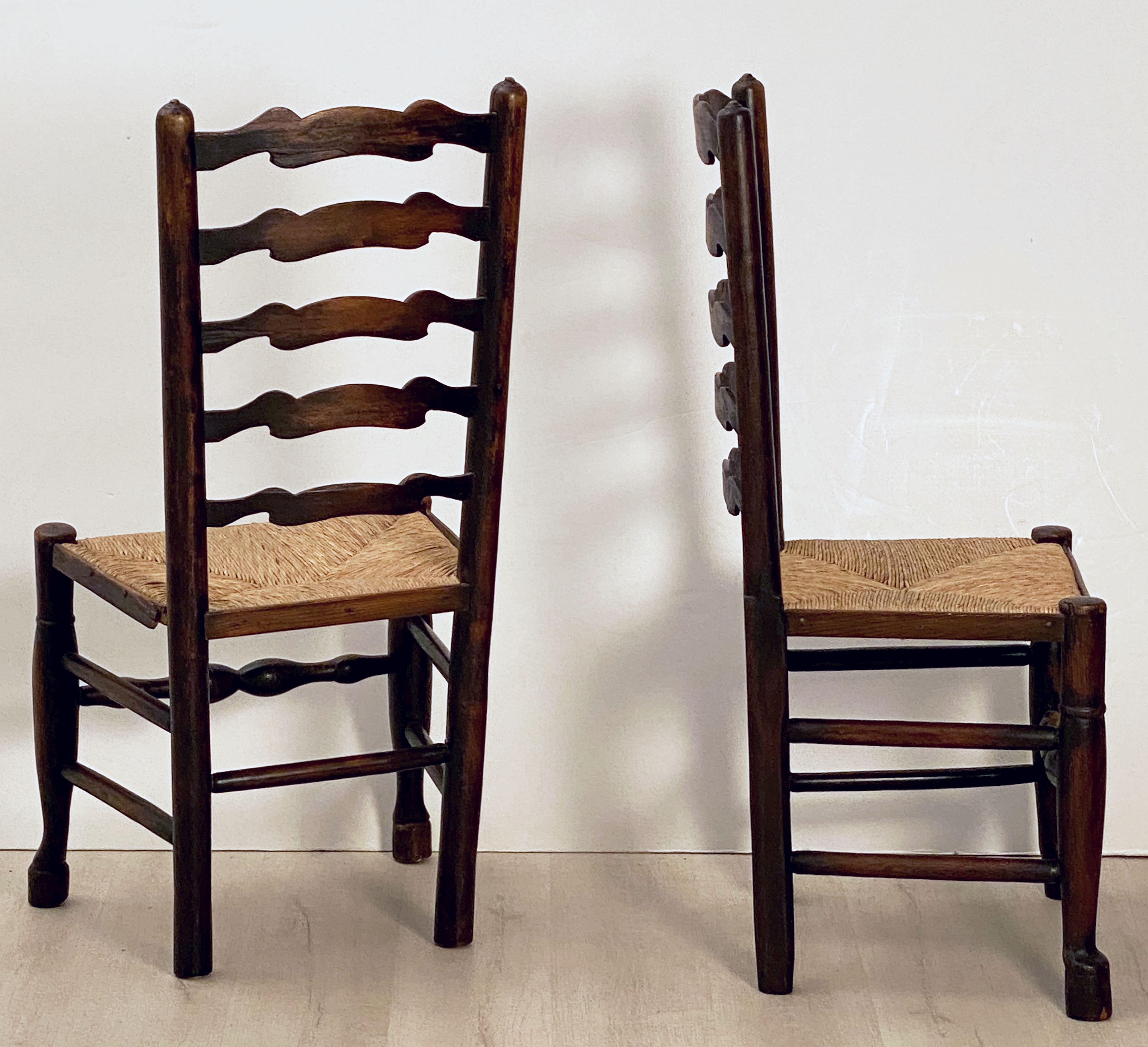 Set of Six English Ladderback Rush-Seat Farm Chairs 12