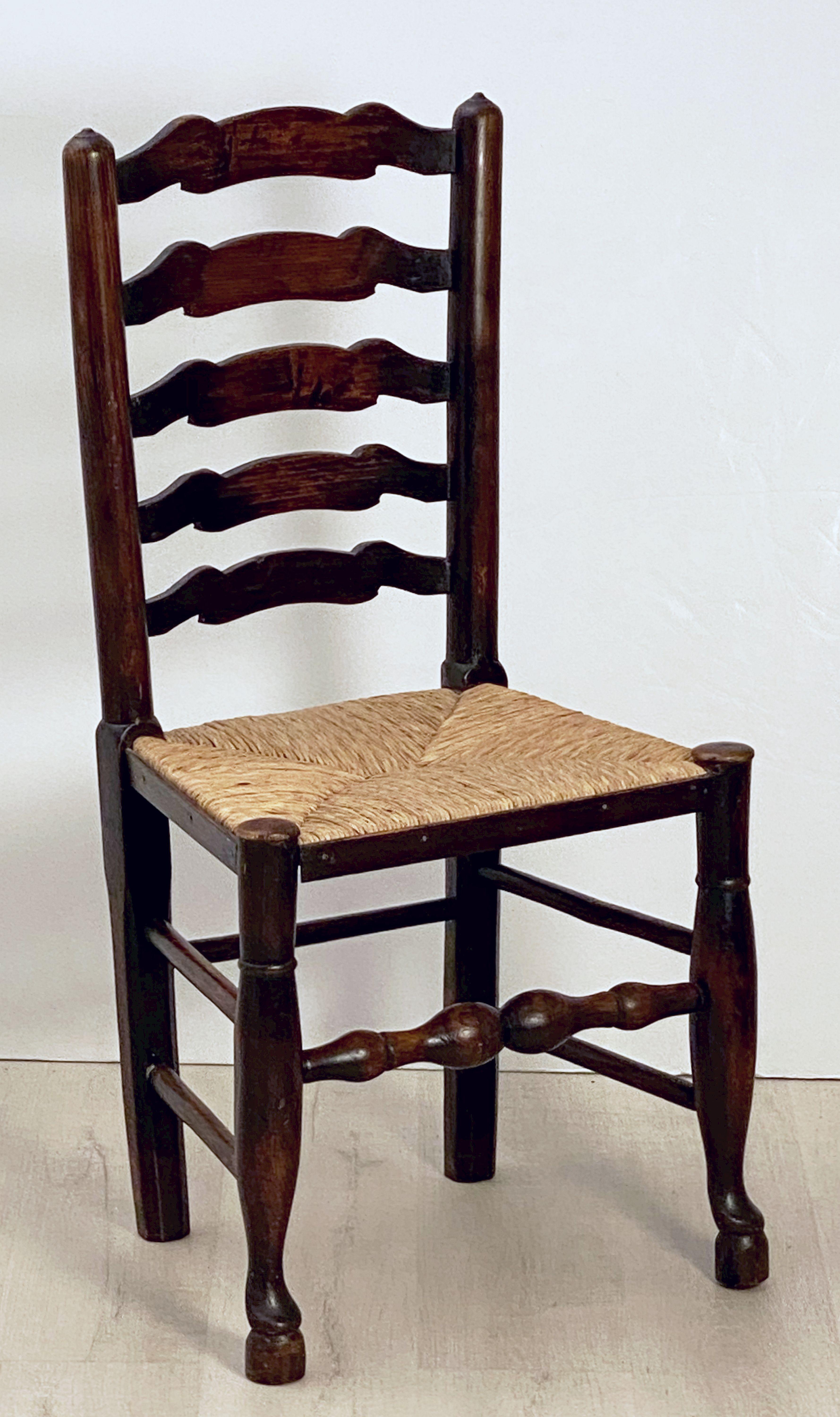 Rustic Set of Six English Ladderback Rush-Seat Farm Chairs