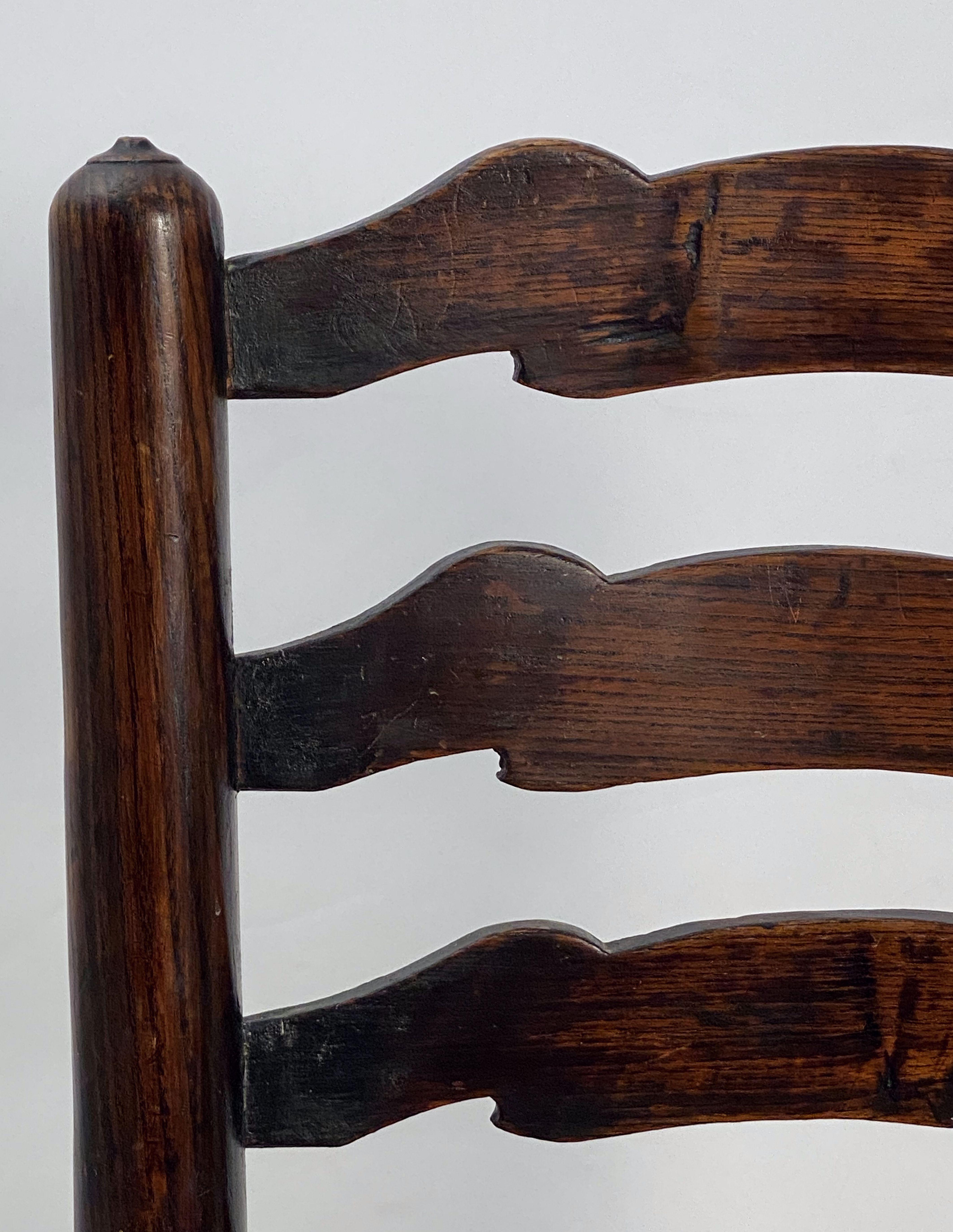 Wood Set of Six English Ladderback Rush-Seat Farm Chairs