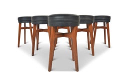 Set of Six English Modern Dining Stools in Teak