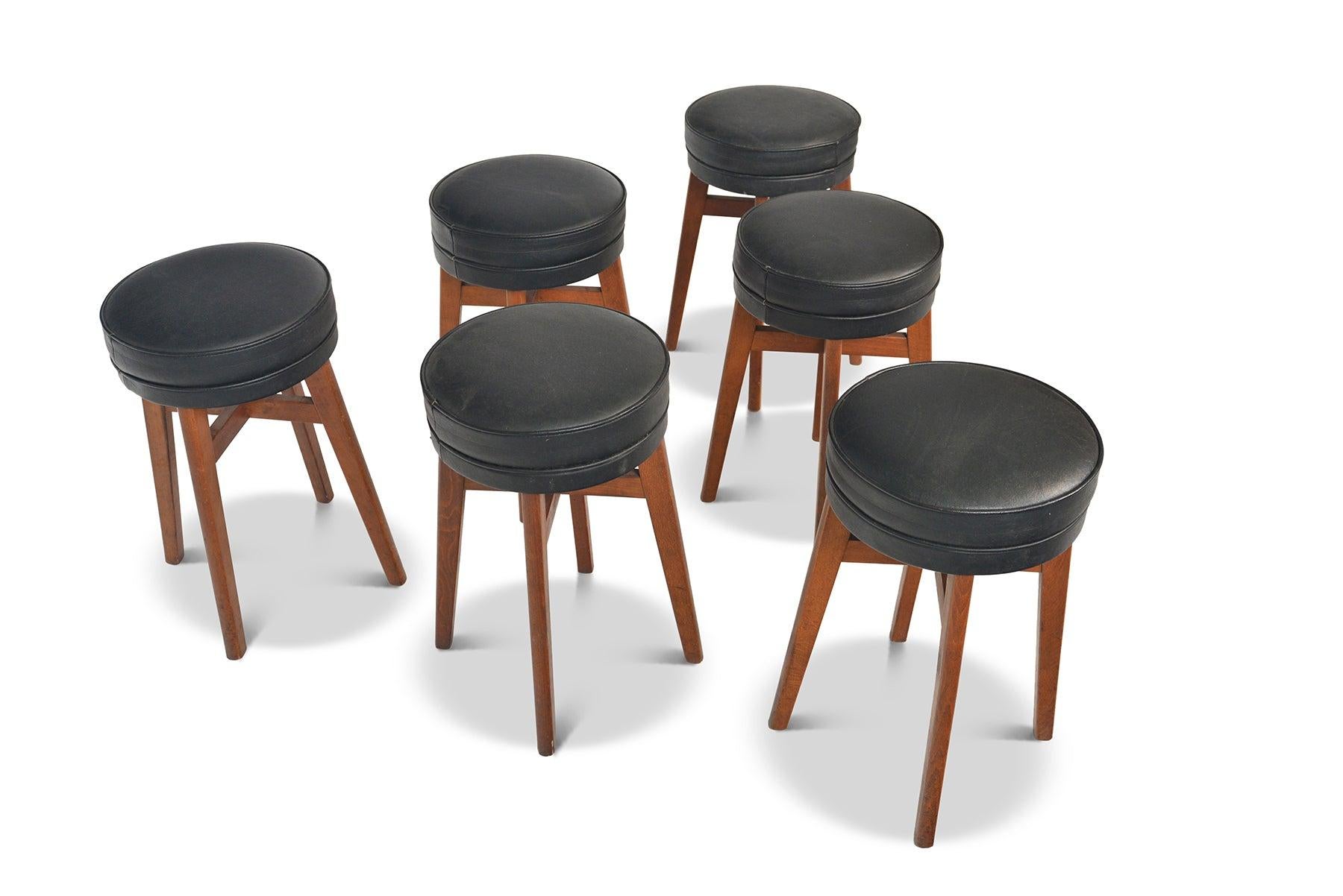 Mid-Century Modern Set of Six English Modern Dining Stools in Teak For Sale