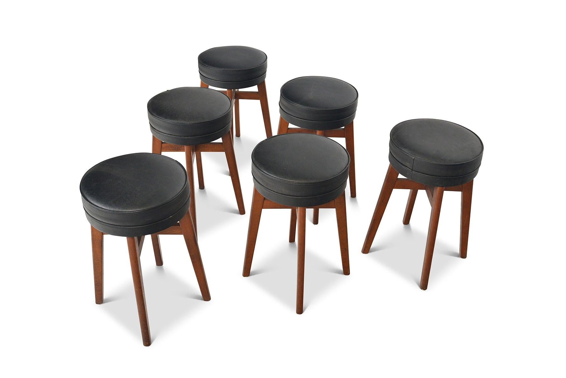 Set of Six English Modern Dining Stools in Teak In Excellent Condition For Sale In Berkeley, CA