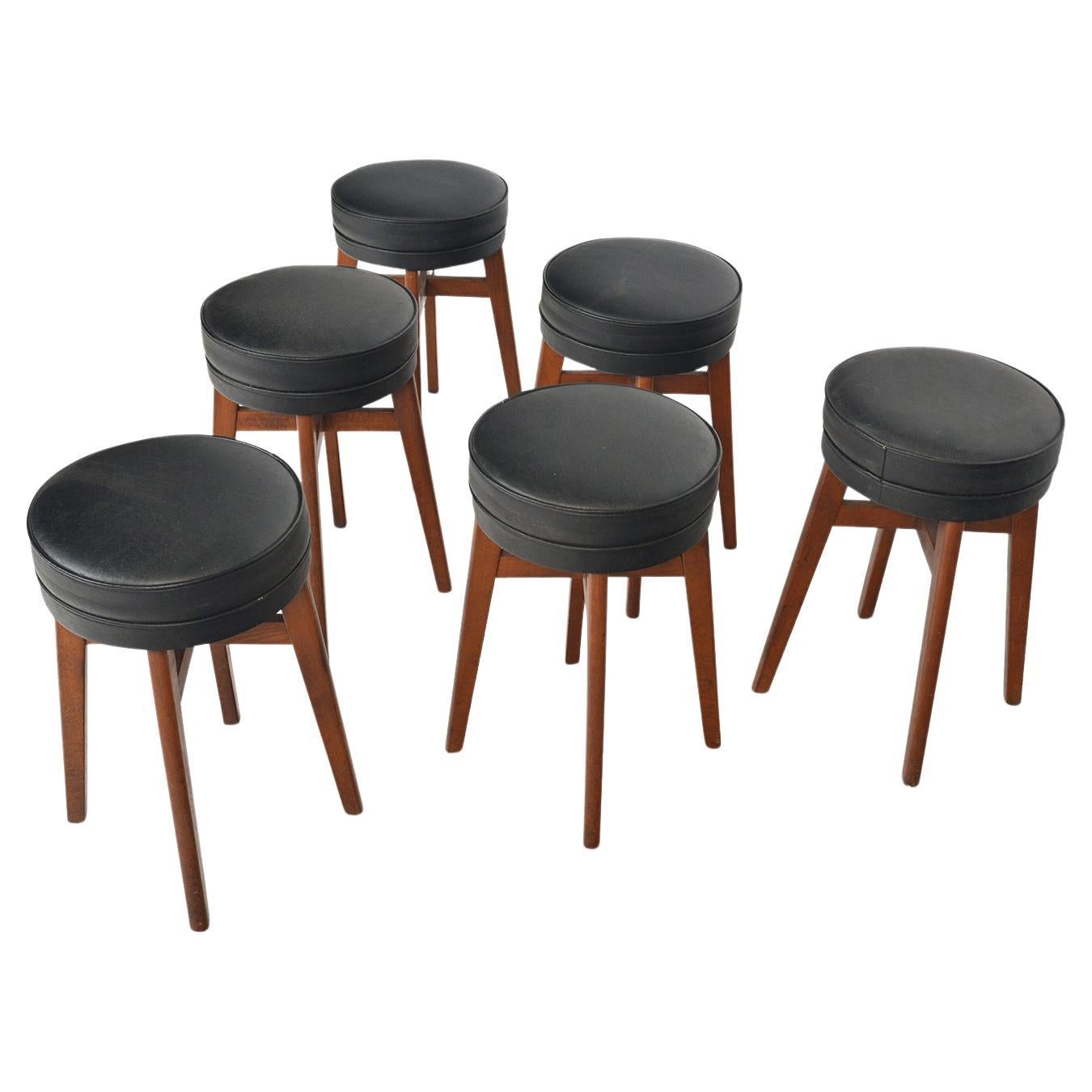 Set of Six English Modern Dining Stools in Teak For Sale