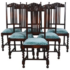 Set of Six English Oak Arts 
Crafts Style Dining Chairs
