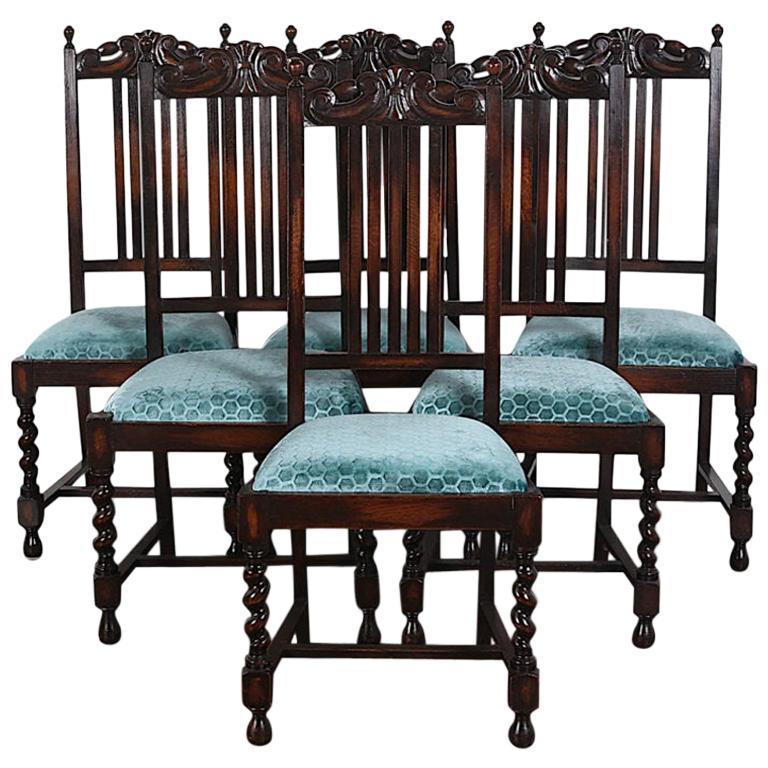 Set of Six English Oak Arts and Crafts Style Dining Chairs at 1stDibs