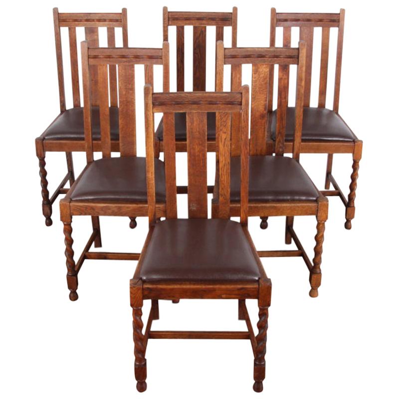 Set of Six English Oak Barley Twist Chairs