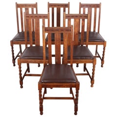 Antique Set of Six English Oak Barley Twist Chairs