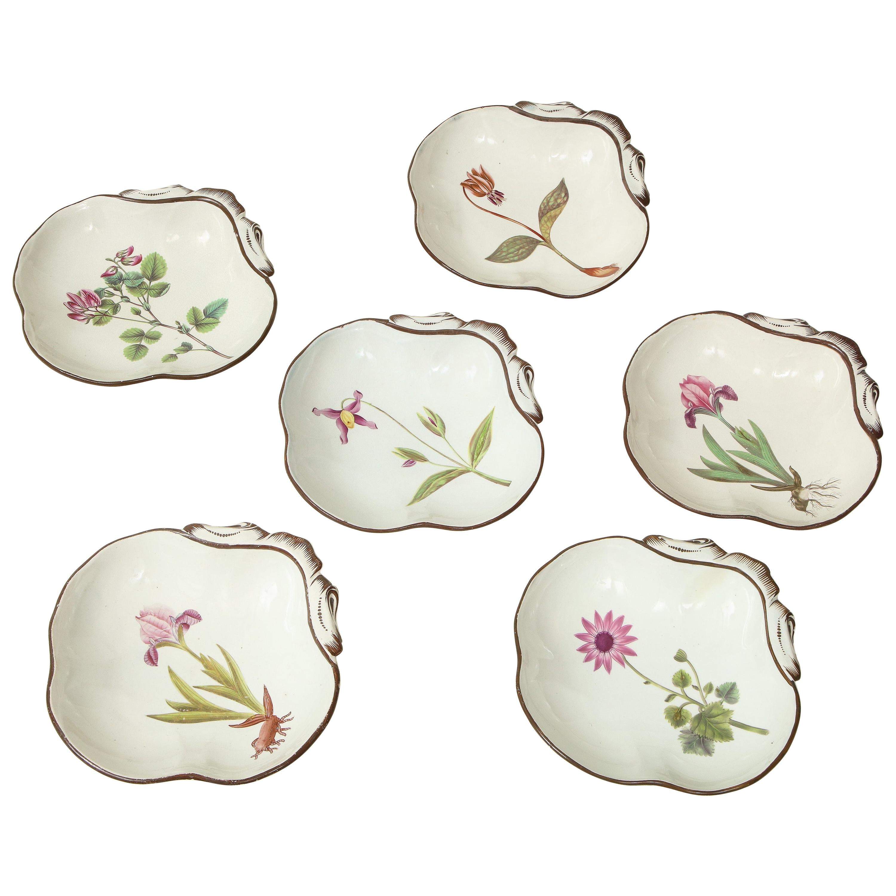 Set von sechs englischen Muschelgeschirrschalen aus Perlenware im Angebot