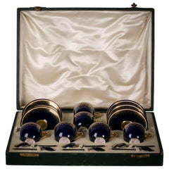 Antique Set of Six English Porcelain Cups, and Saucers, Royal Worcester, circa 1890