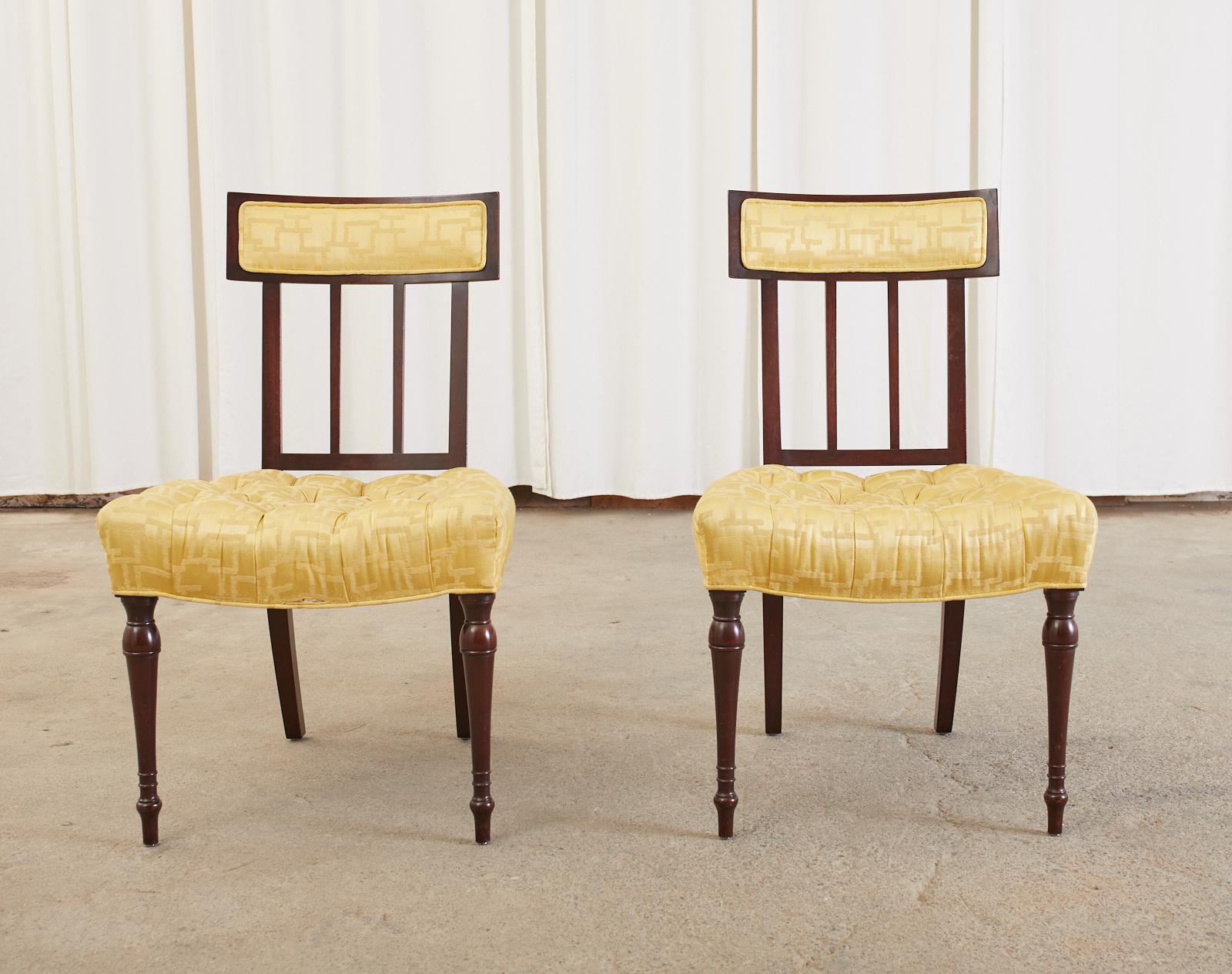 Set of Six English Regency Mahogany Tufted Dining Chairs In Good Condition For Sale In Rio Vista, CA
