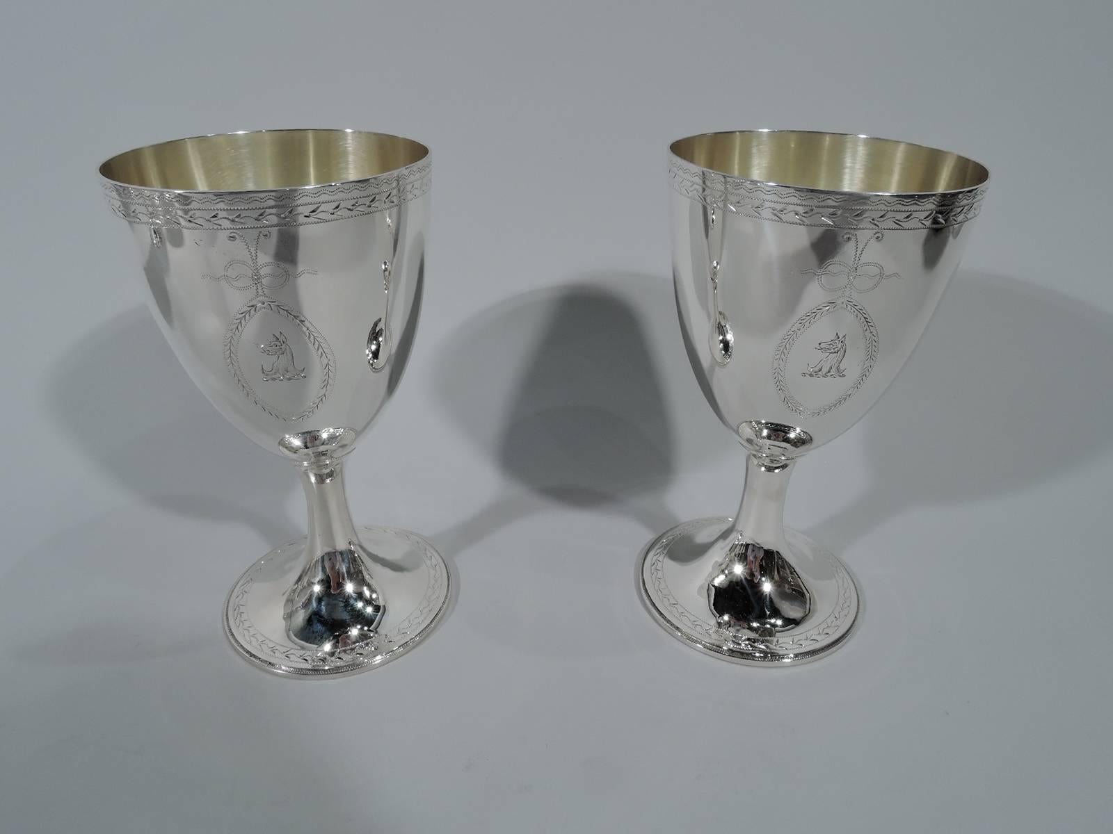 Set of Six English Regency Neoclassical Sterling Silver Goblets In Excellent Condition In New York, NY