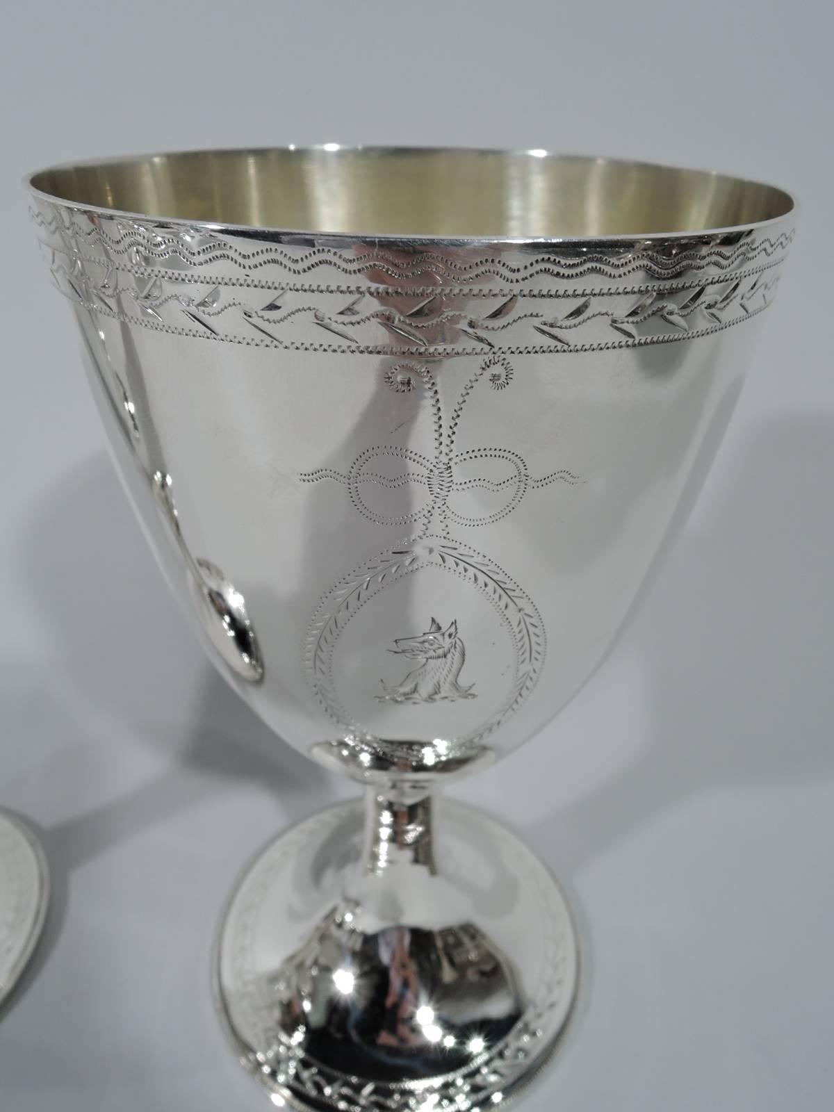Set of Six English Regency Neoclassical Sterling Silver Goblets 1