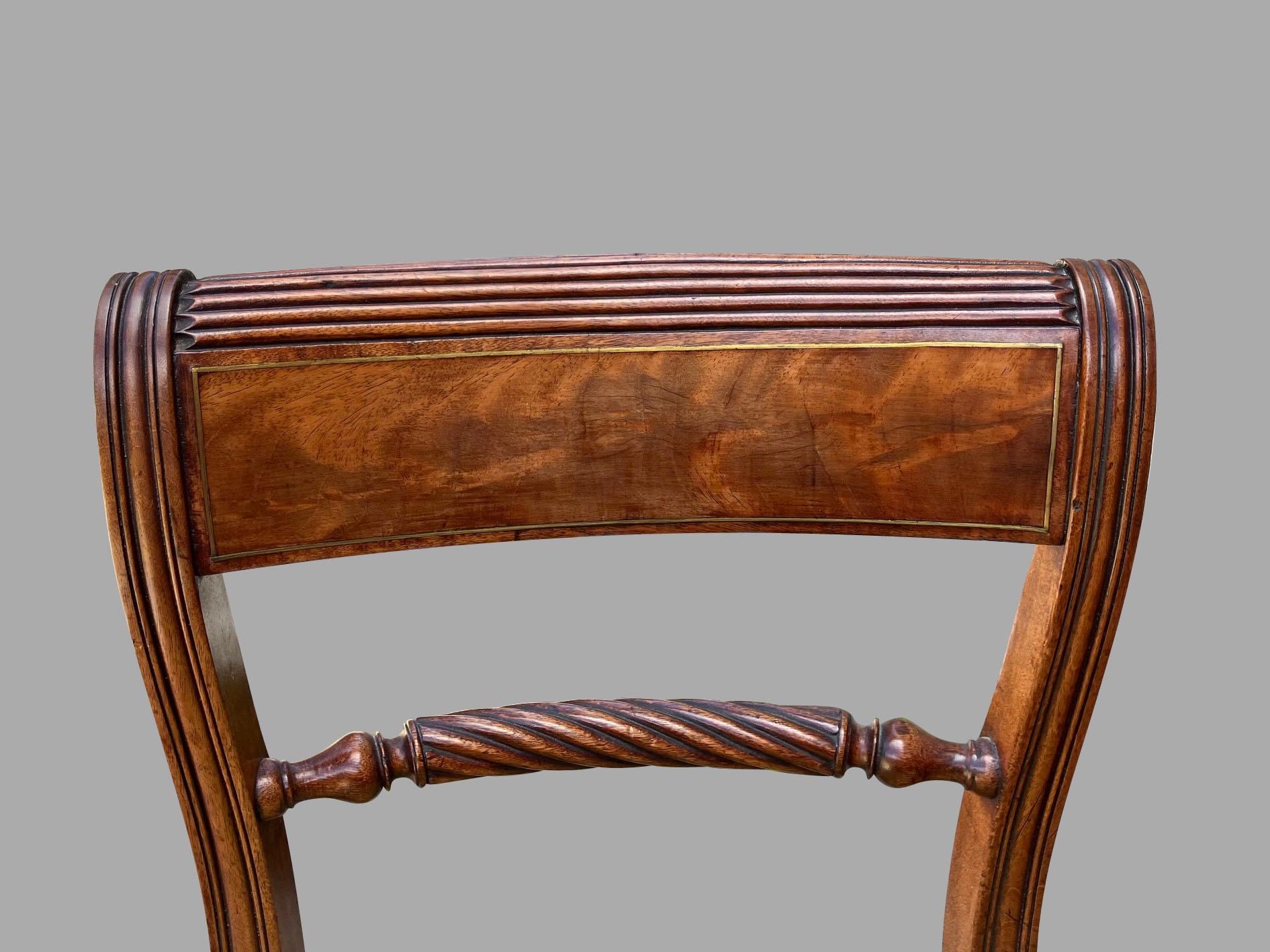 Set of Six English Regency Period Mahogany Brass Inlaid Side Chairs 1