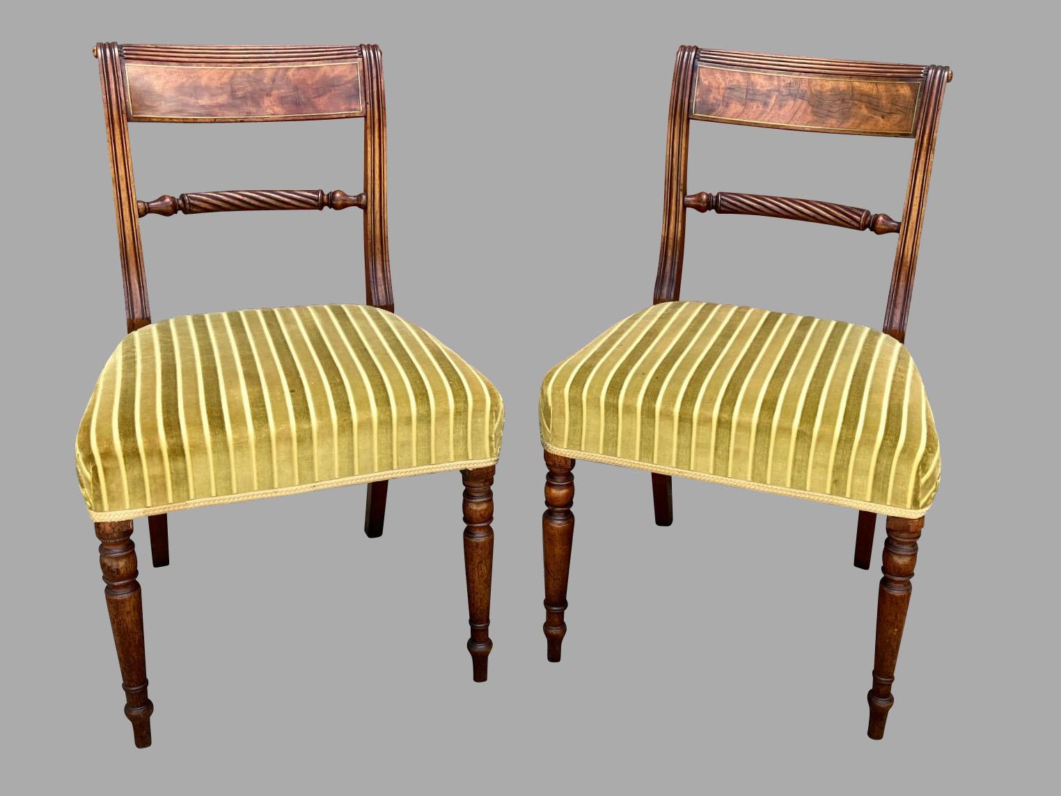 Set of Six English Regency Period Mahogany Brass Inlaid Side Chairs 3