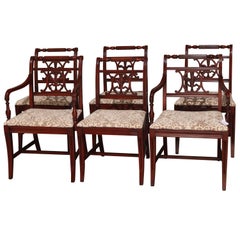 Set of Six English Regency Style Carved Mahogany Dining Chairs, 20th Century