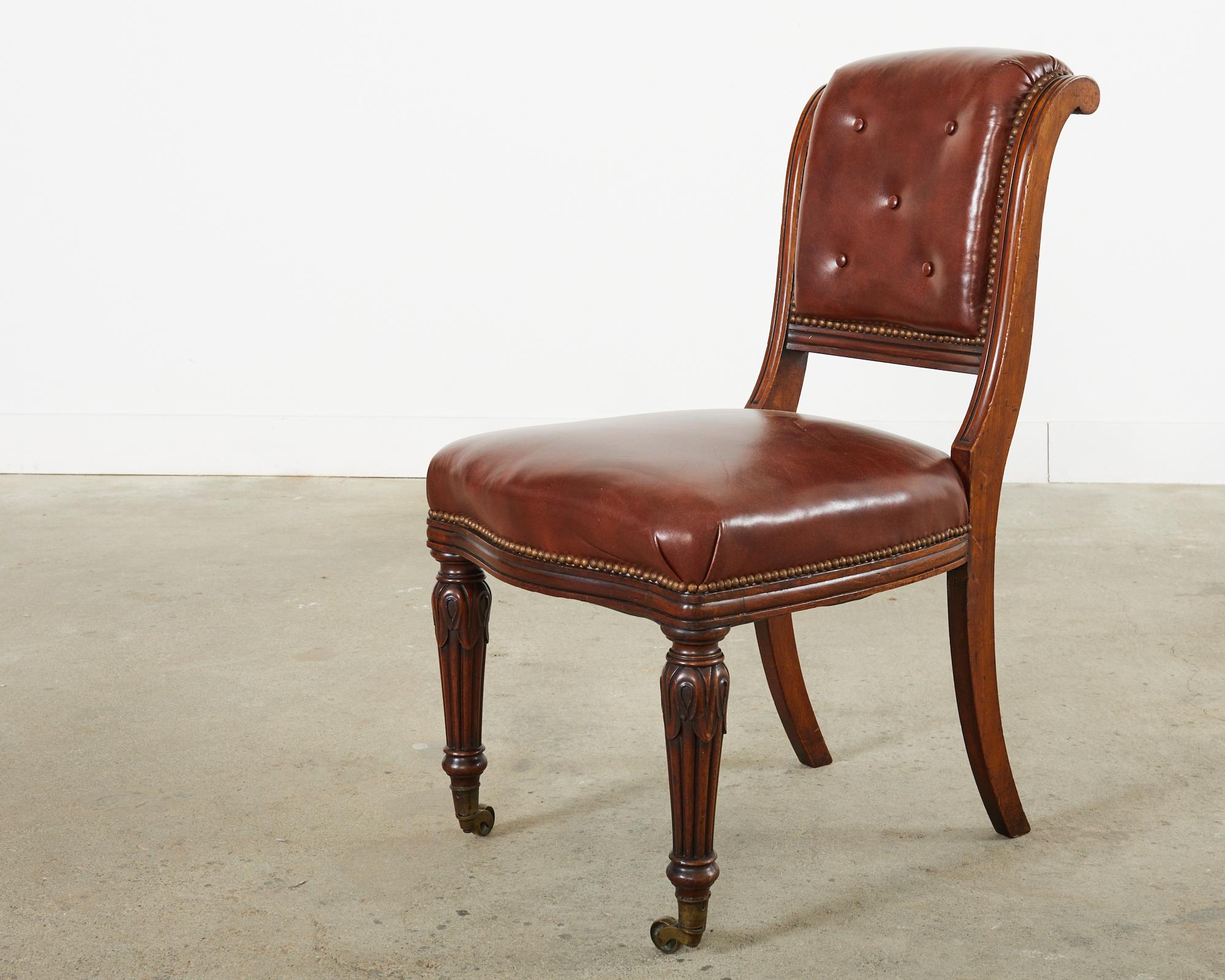 Set of Six English Regency Style Mahogany Leather Dining Chairs 4