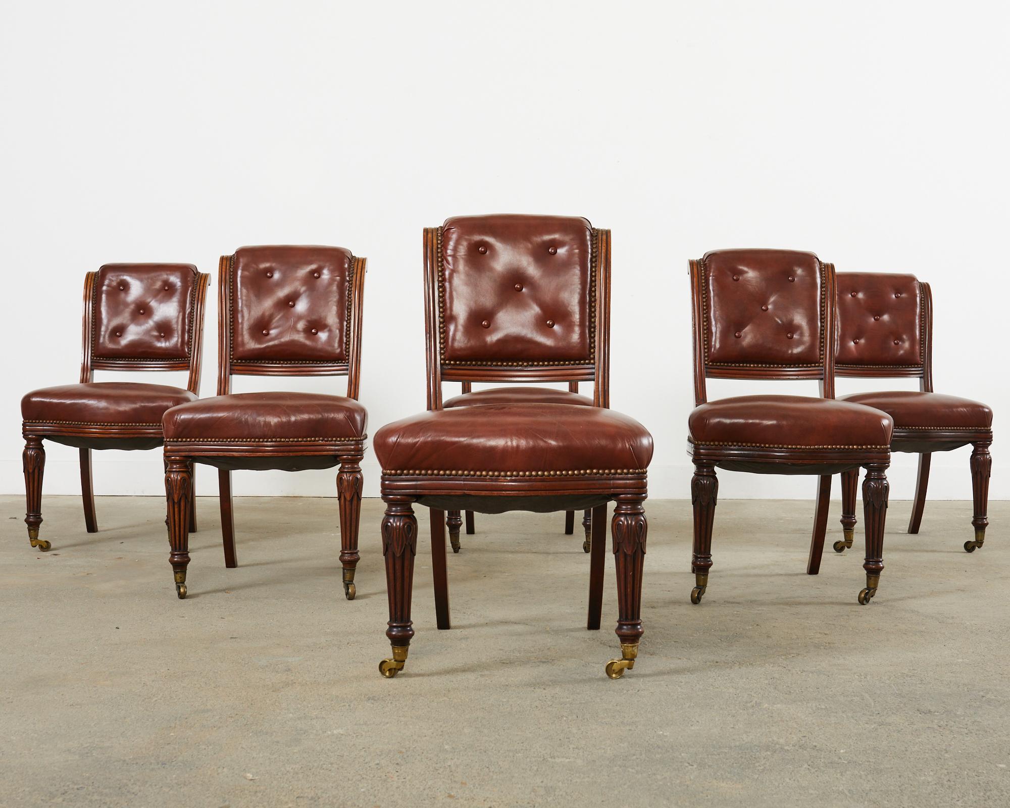 Set of Six English Regency Style Mahogany Leather Dining Chairs 13