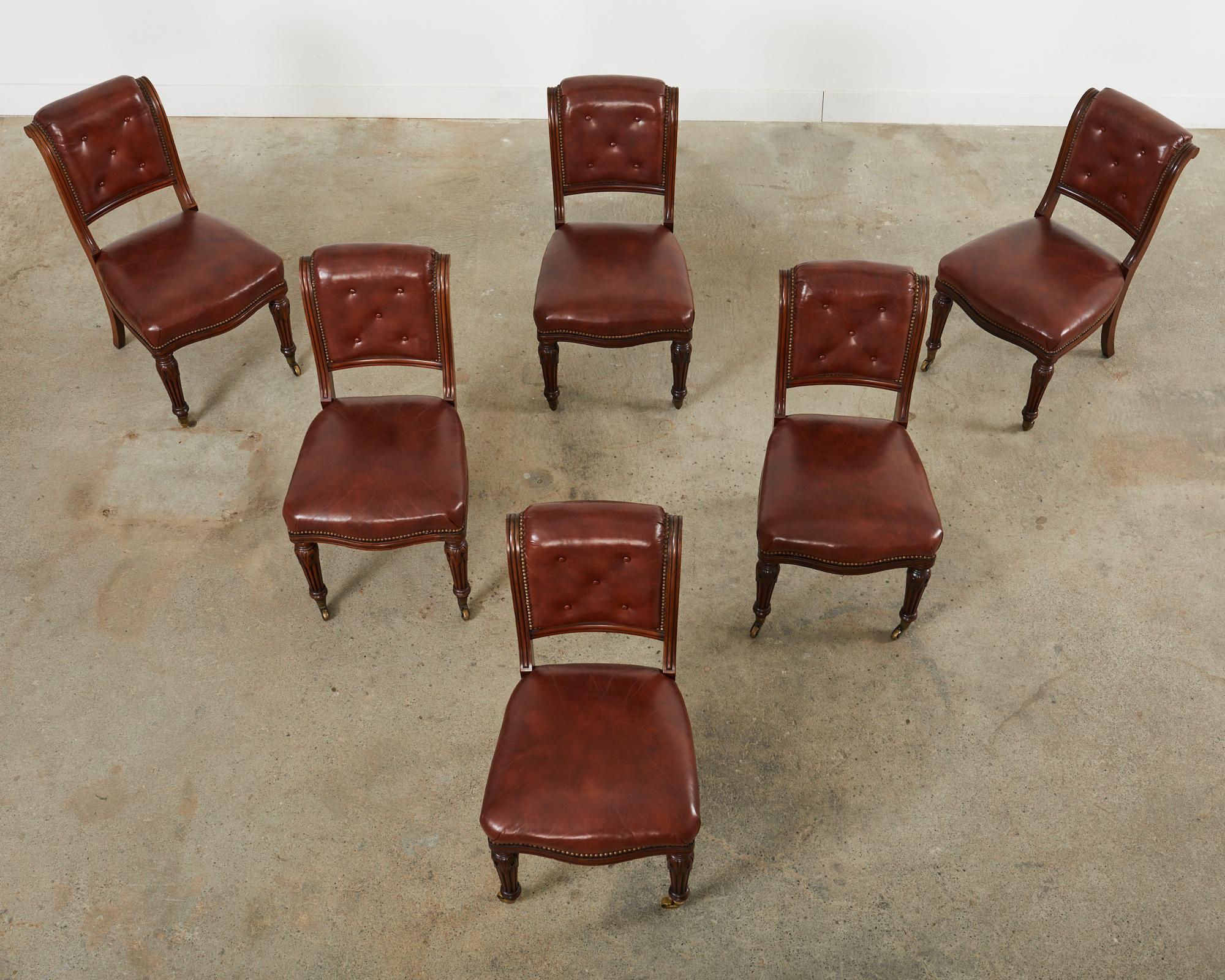 Set of Six English Regency Style Mahogany Leather Dining Chairs In Good Condition In Rio Vista, CA