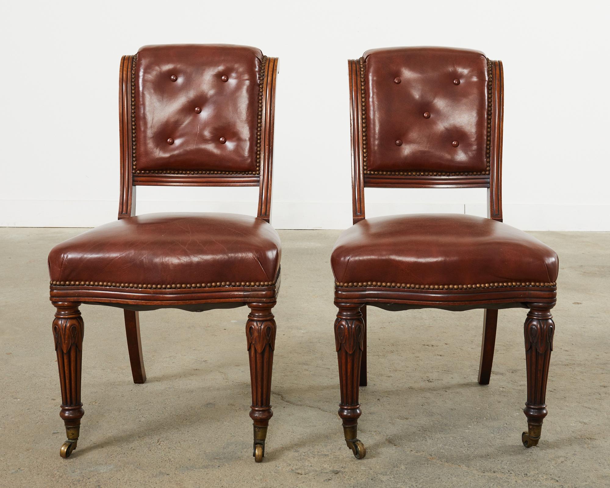 20th Century Set of Six English Regency Style Mahogany Leather Dining Chairs