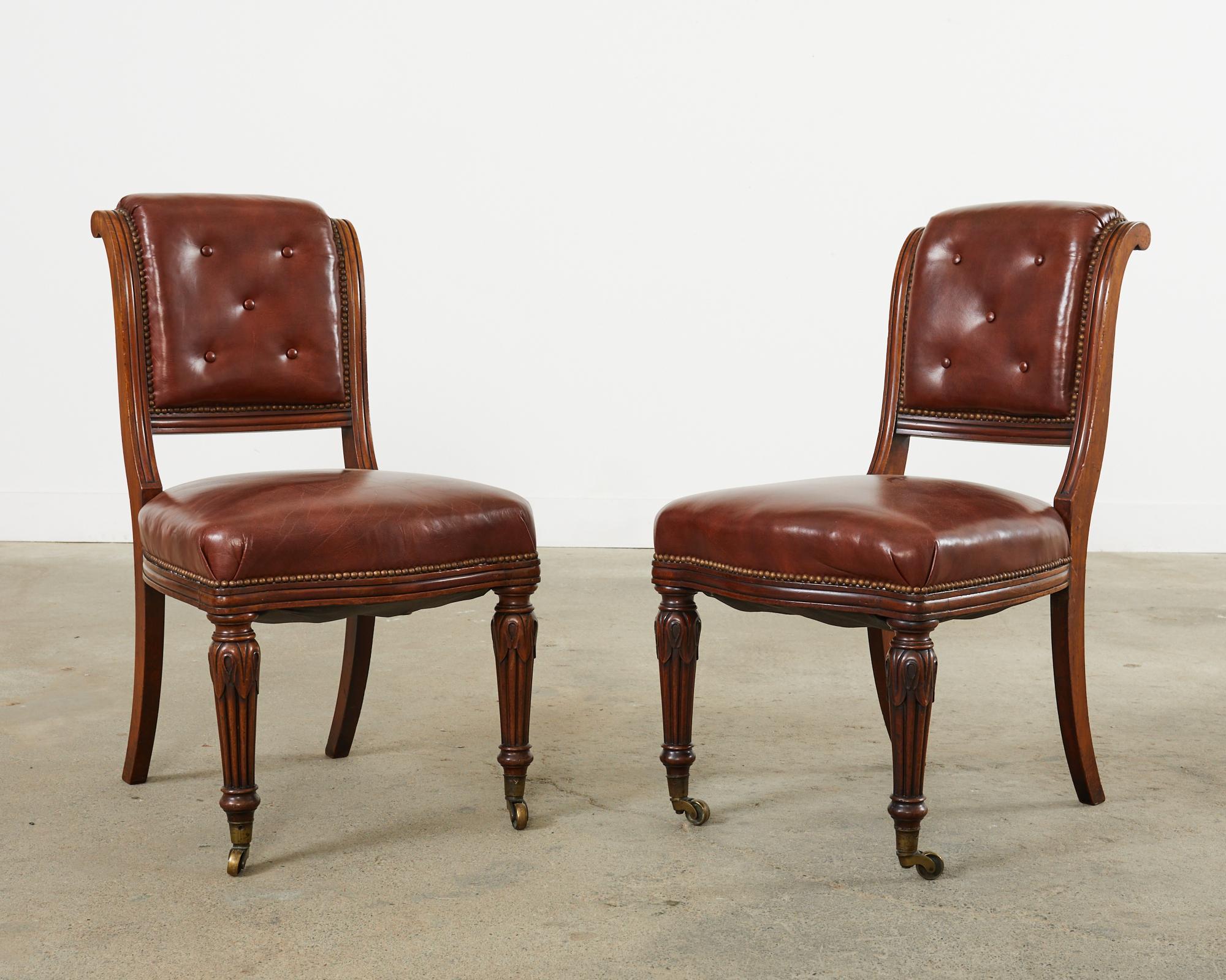 Set of Six English Regency Style Mahogany Leather Dining Chairs 1