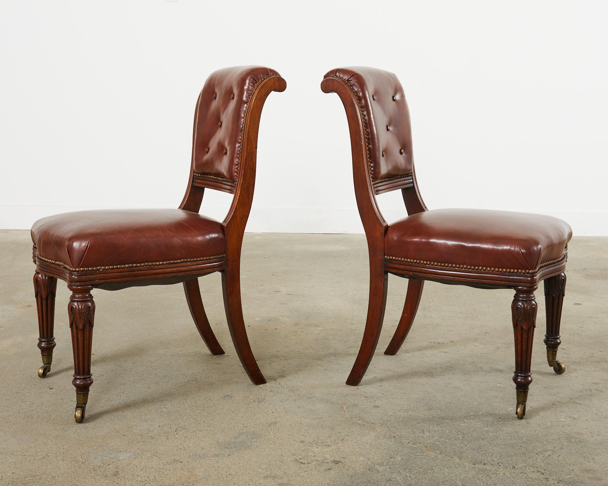 Set of Six English Regency Style Mahogany Leather Dining Chairs 2