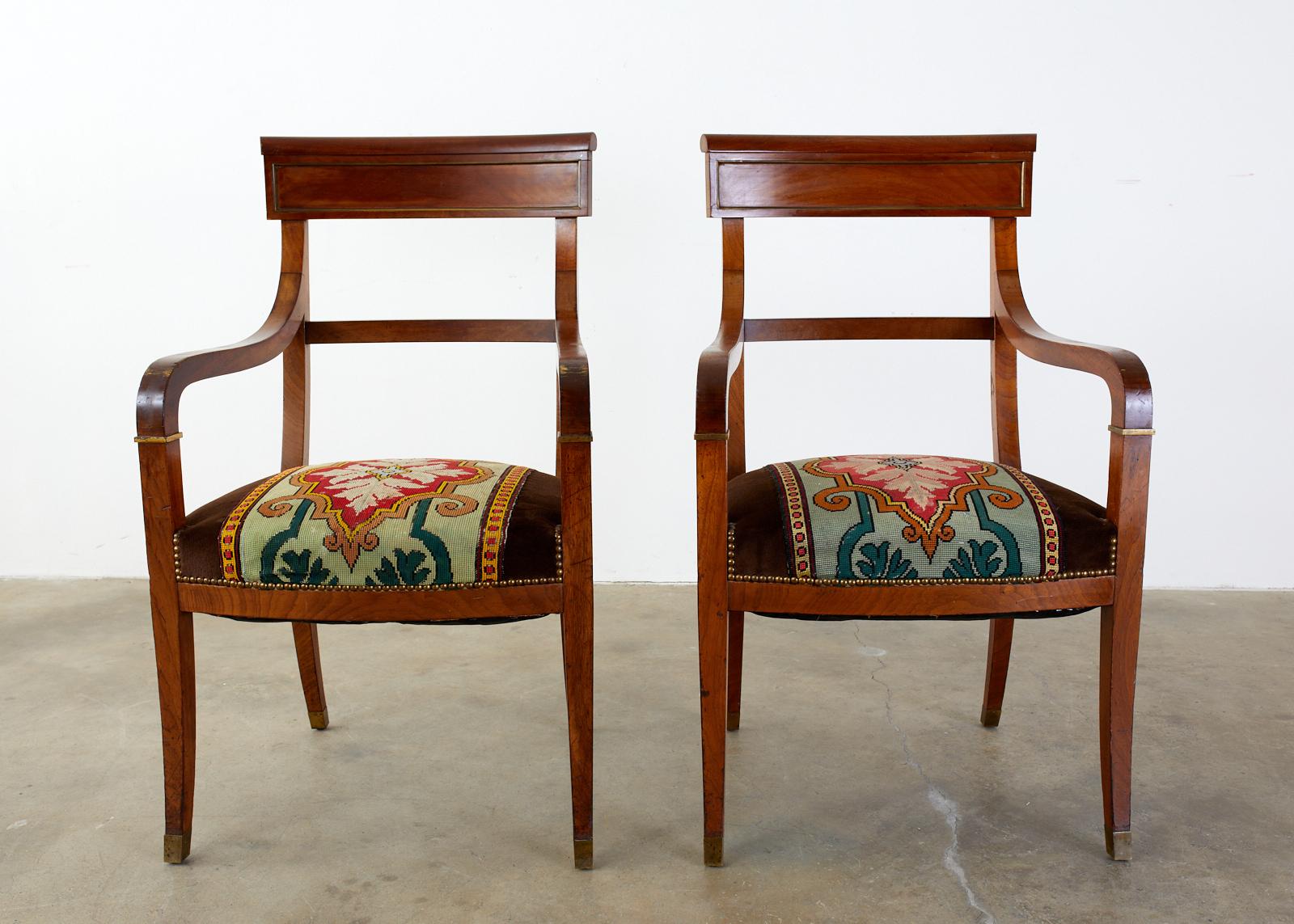 Hand-Crafted Set of Six English Regency Walnut Dining or Library Armchairs For Sale