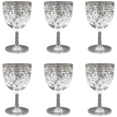 Set of Six English Small Cut Glass Wine Glasses, circa 1950