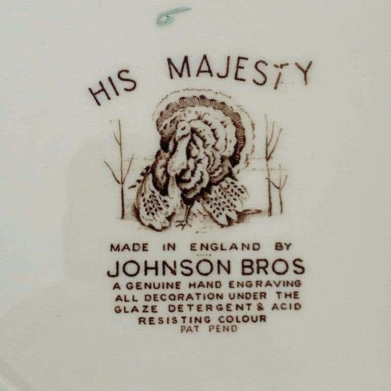 Set of Six English Transfer-Ware Turkey Plates, His Majesty by Johnson Brothers For Sale 4