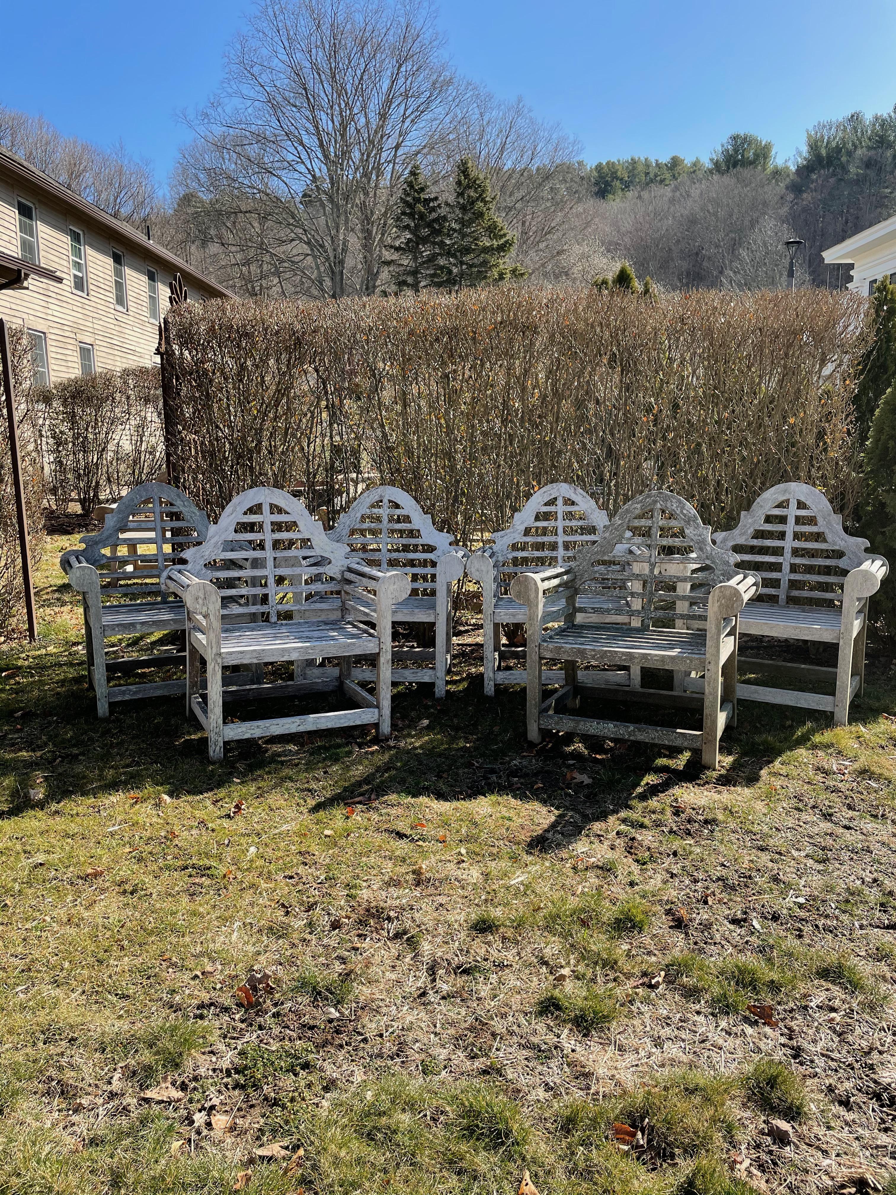 Set of Six English Weathered Lutyens-Style Chairs in Teak 1