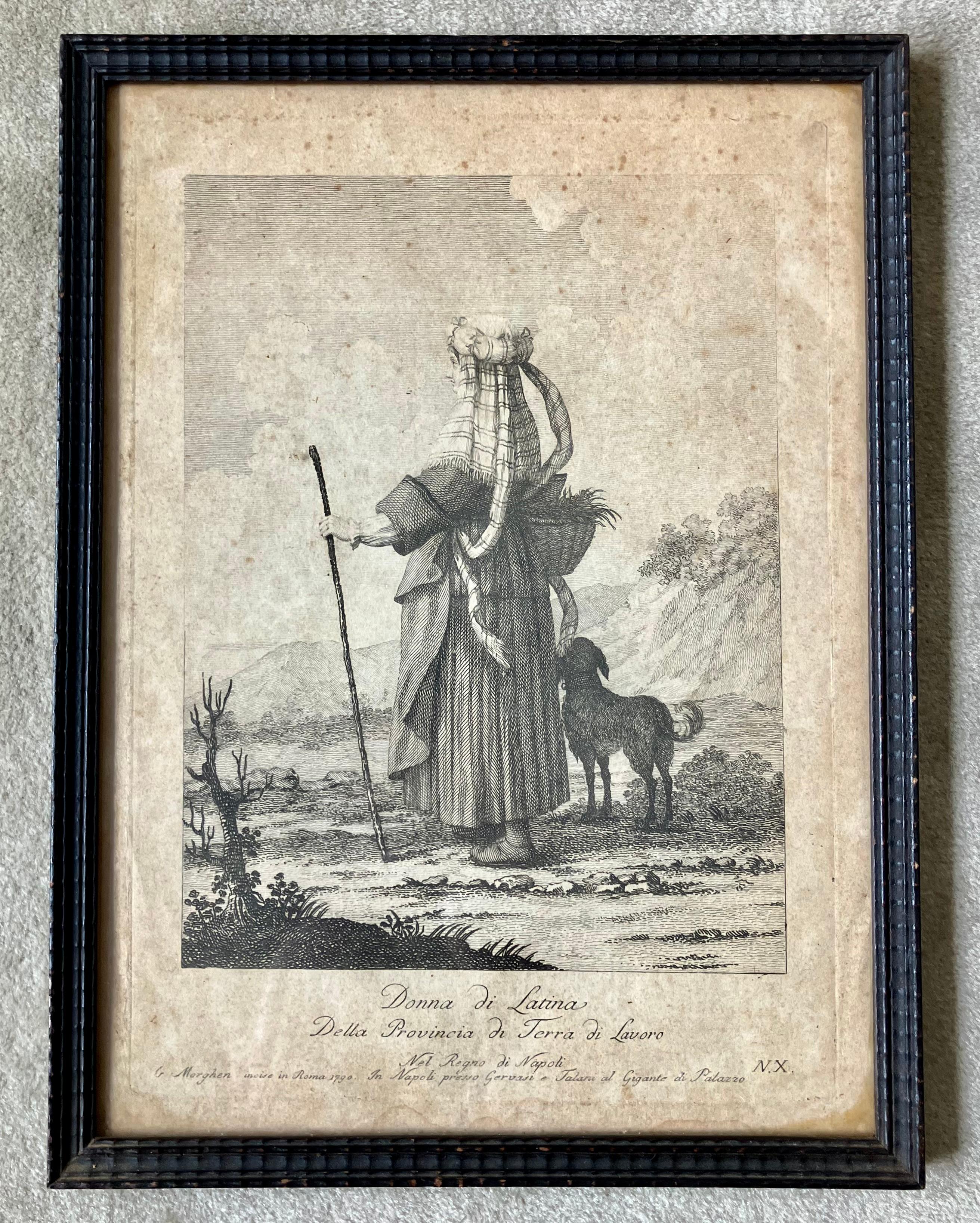 Engraved Set of Six Engravings of Italian Regional Dress For Sale
