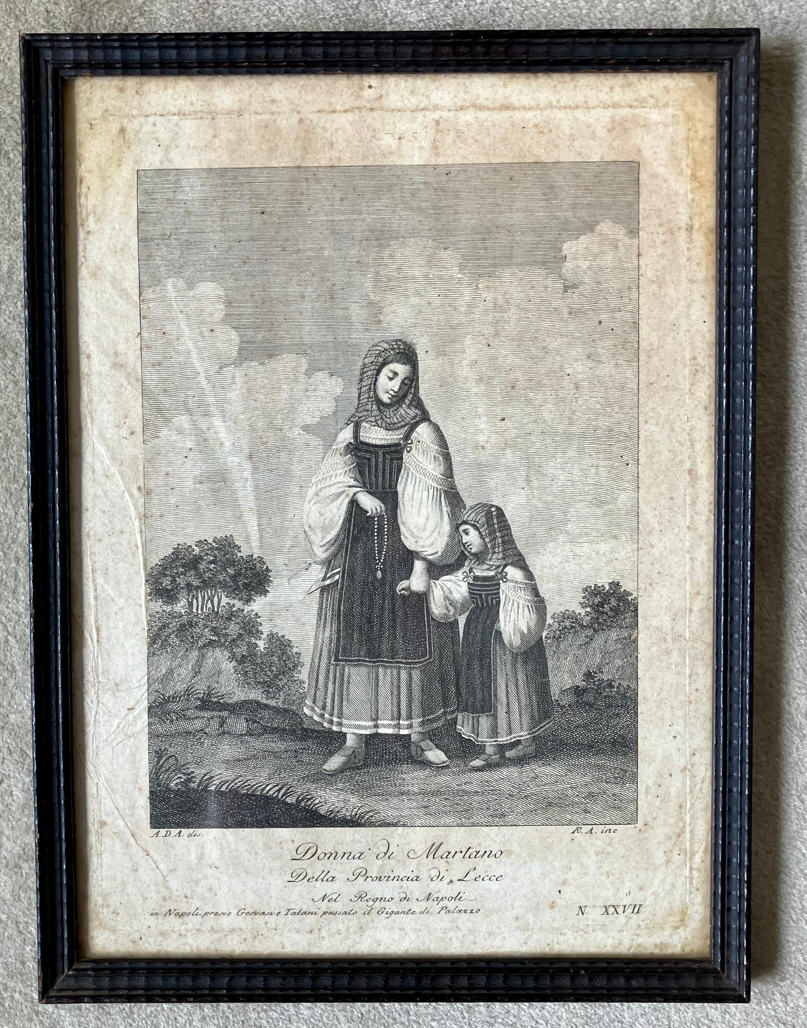18th Century Set of Six Engravings of Italian Regional Dress For Sale