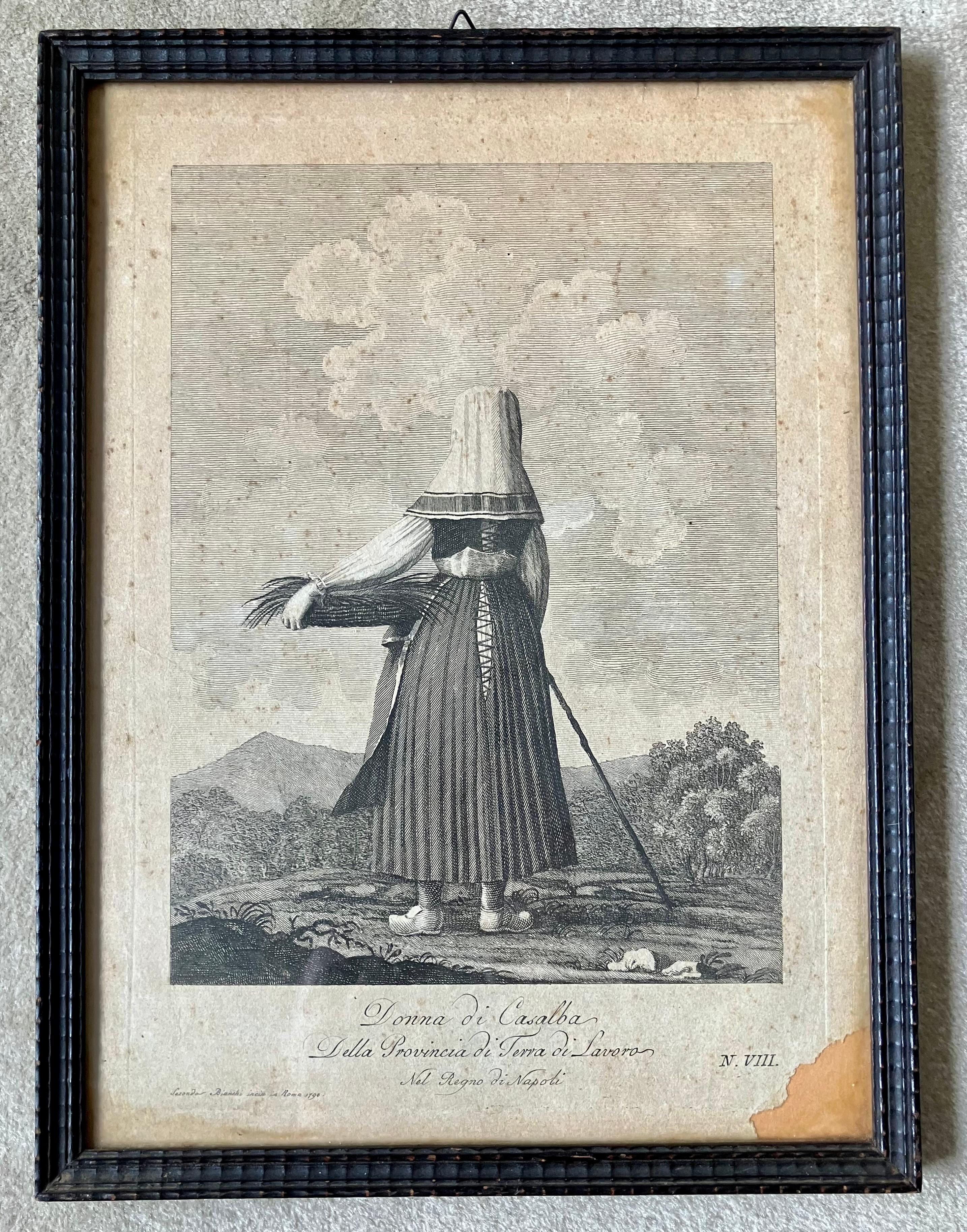 Paper Set of Six Engravings of Italian Regional Dress For Sale